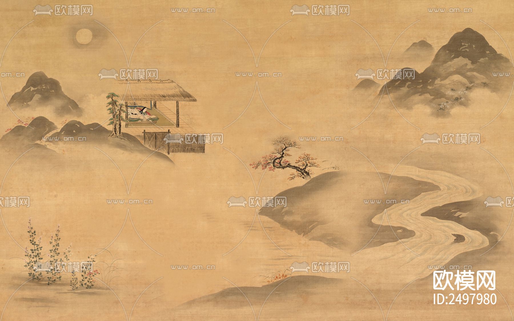 新中式山水背景墙壁纸下载