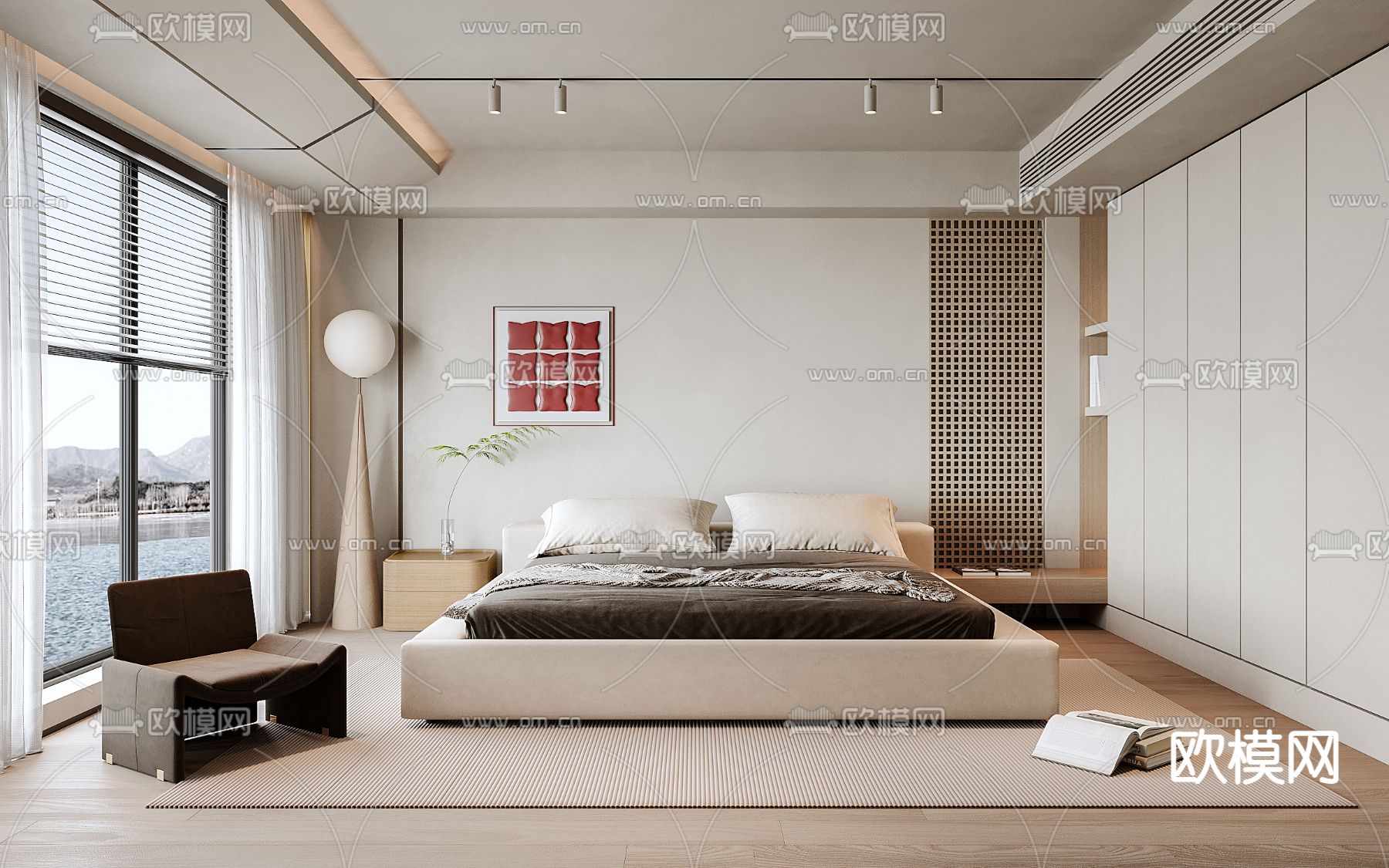 奶油风卧室 主人房3d模型下载（渲染图1）