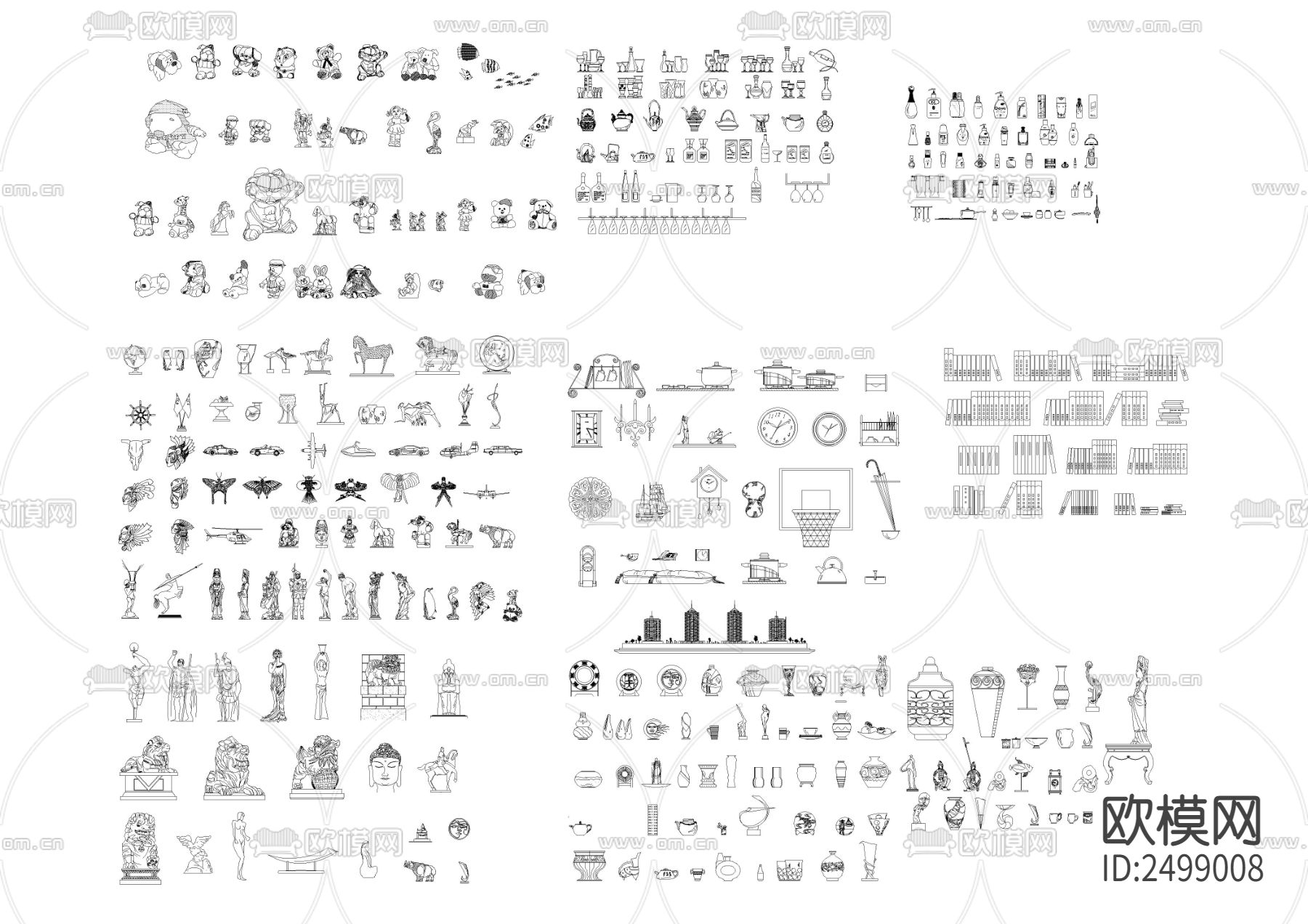 百款立面装饰品模块CAD图库下载（渲染图1）