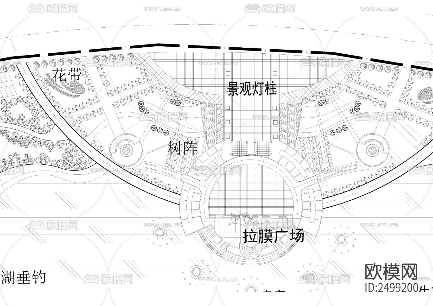 人工湖公园规划cad施工图下载（渲染图1）
