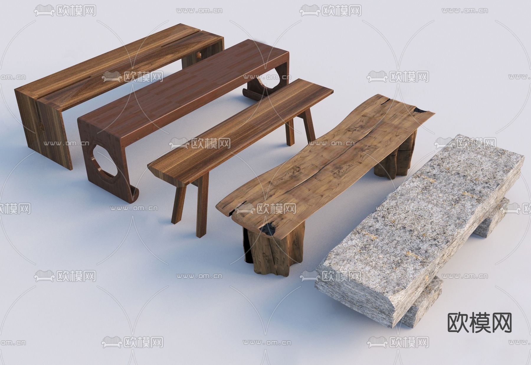 新中式长凳su模型下载
