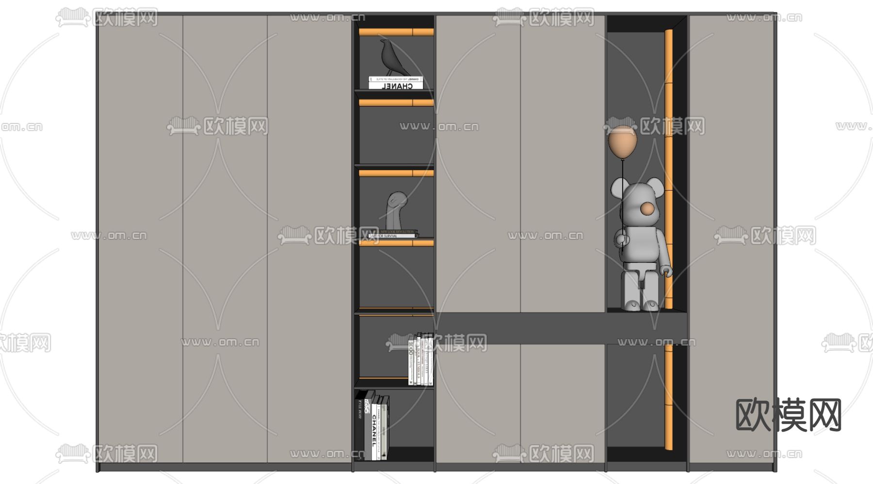 现代书柜su模型下载（渲染图2）