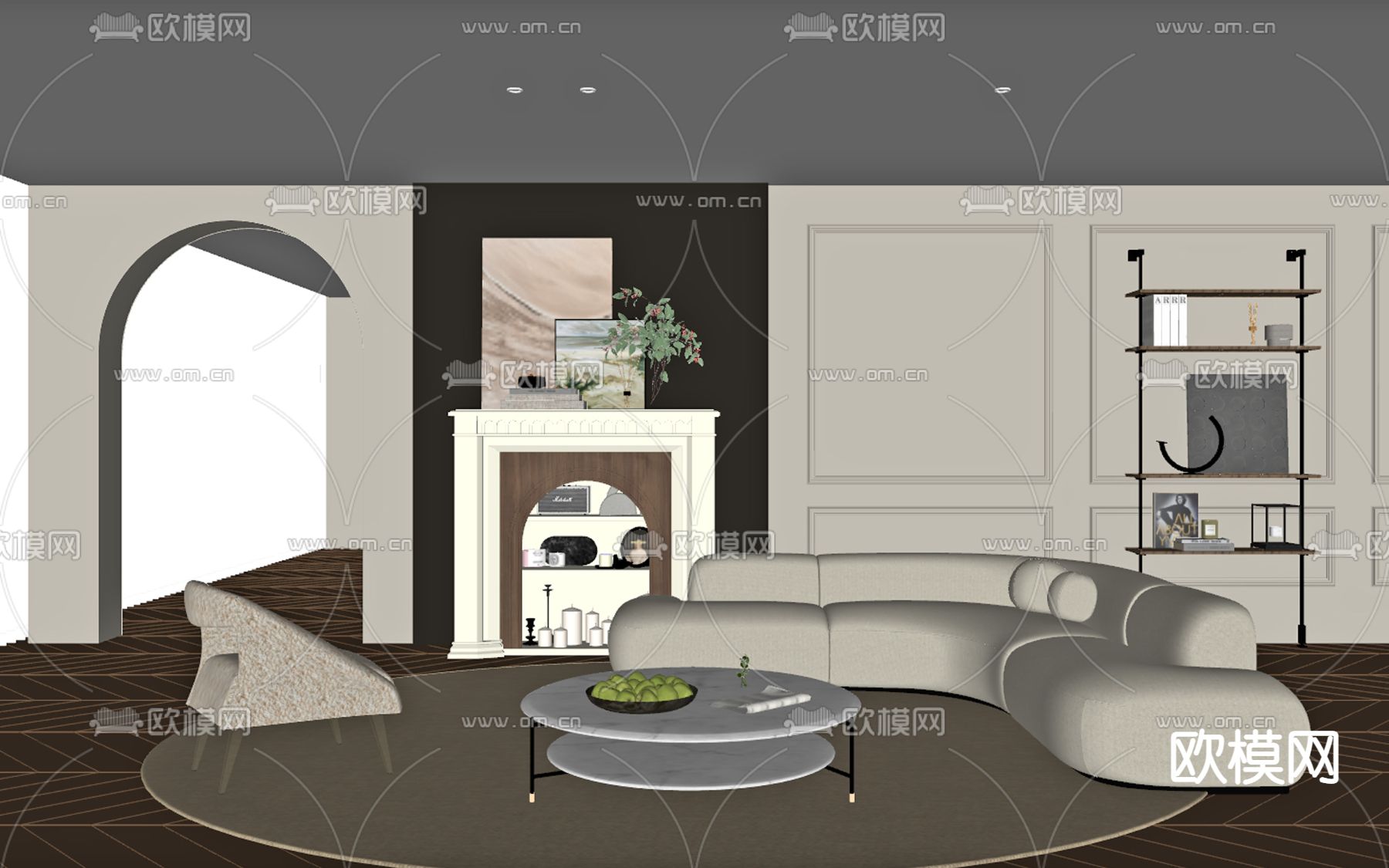 法式客厅su模型下载（渲染图2）