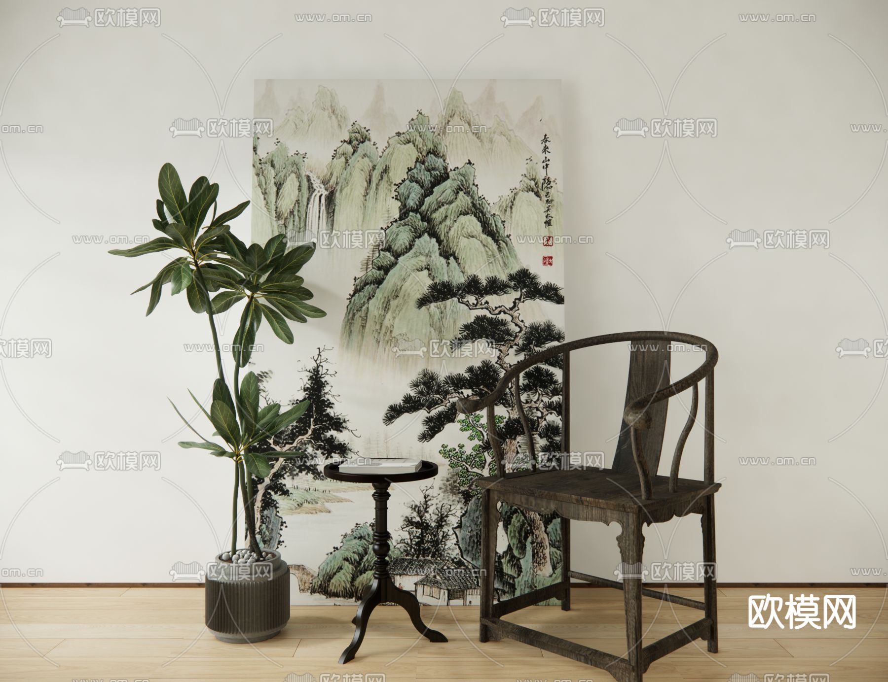 新中式圈椅 椅子su模型下载（渲染图1）