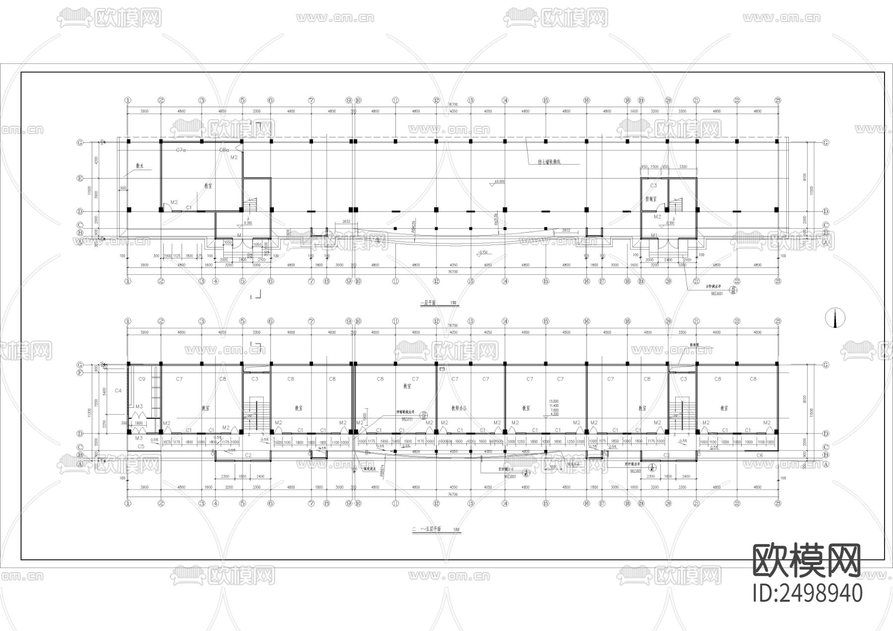 六层中学教学楼CAD施工图下载（渲染图2）