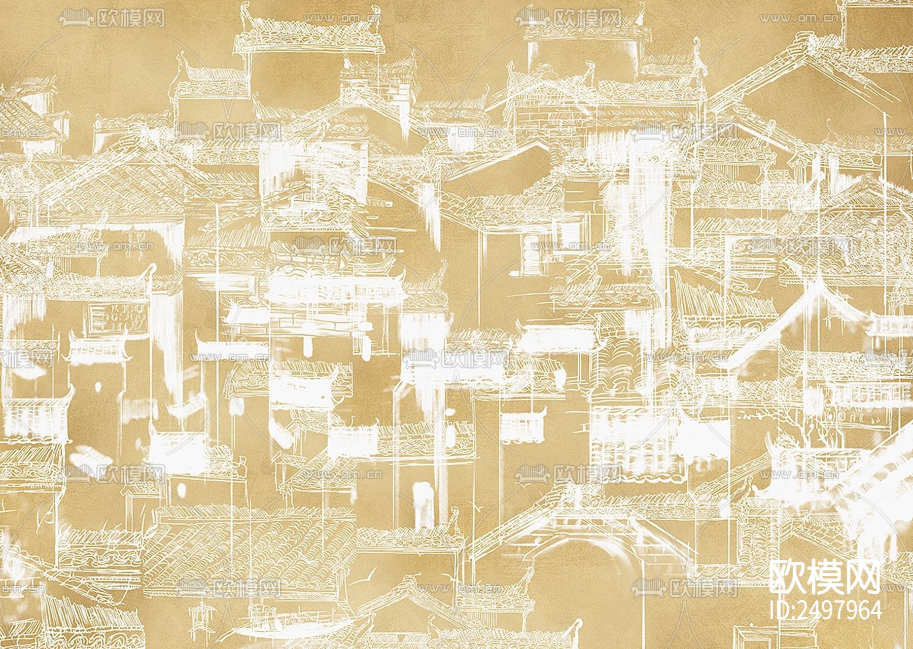 新中式抽象建筑背景墙壁纸下载