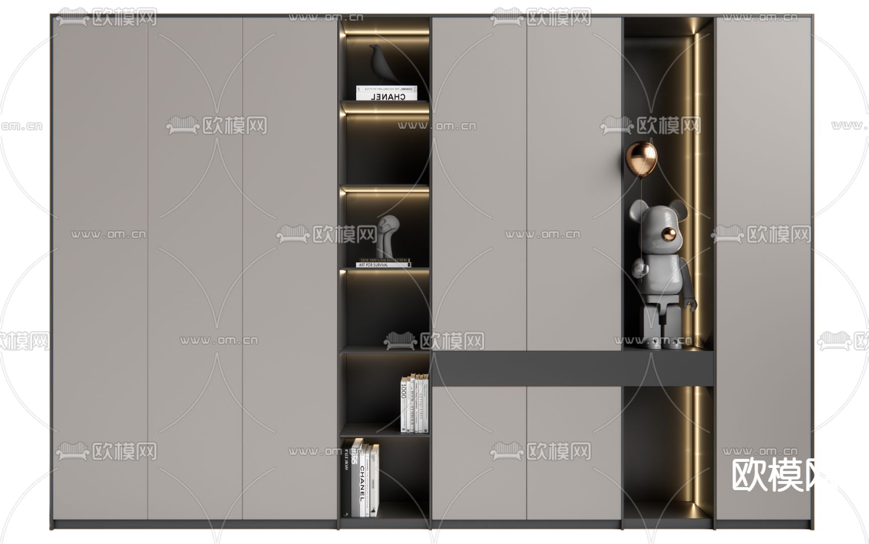 现代书柜su模型下载（渲染图1）