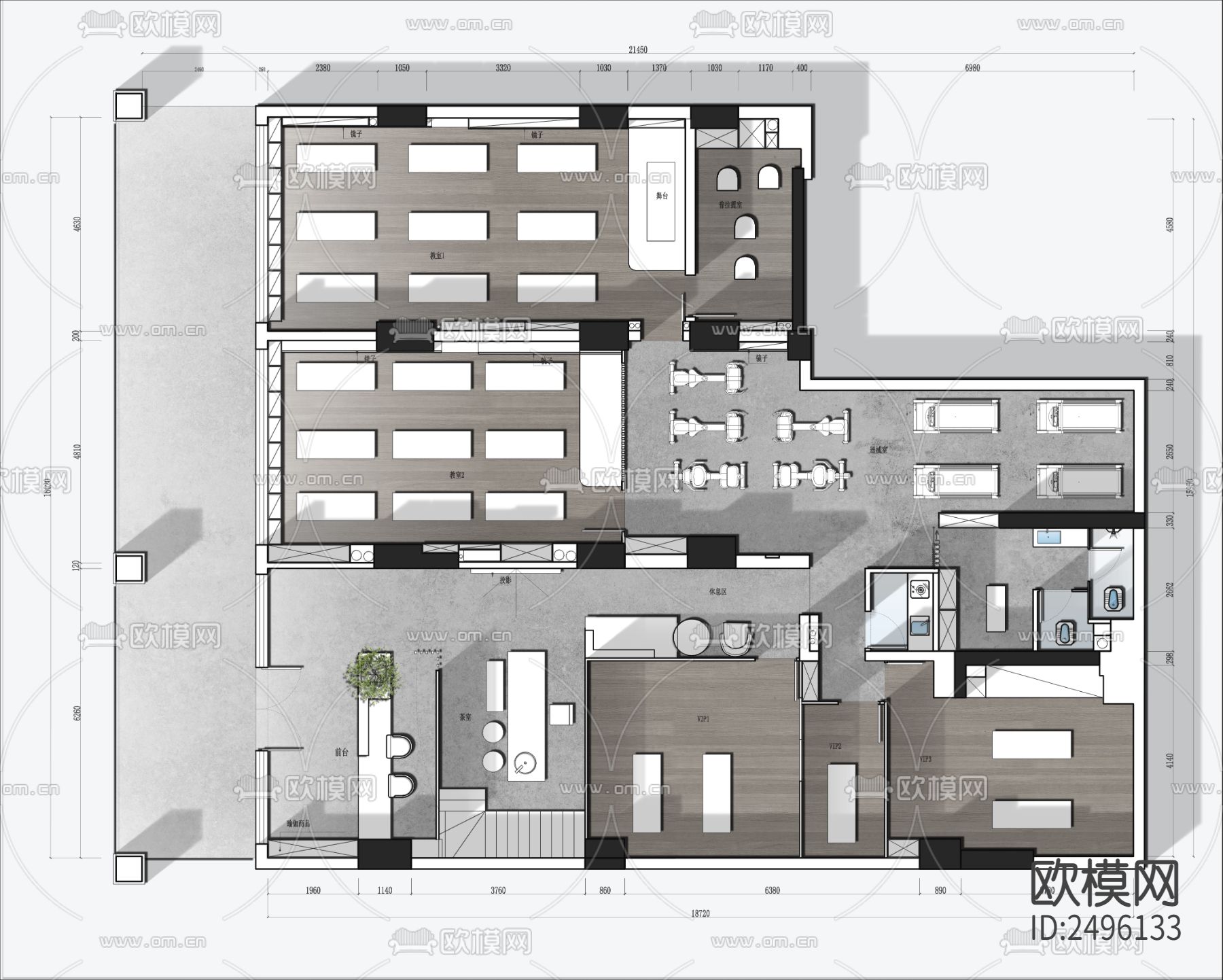 原美瑜伽设计案列cad施工图下载（渲染图1）