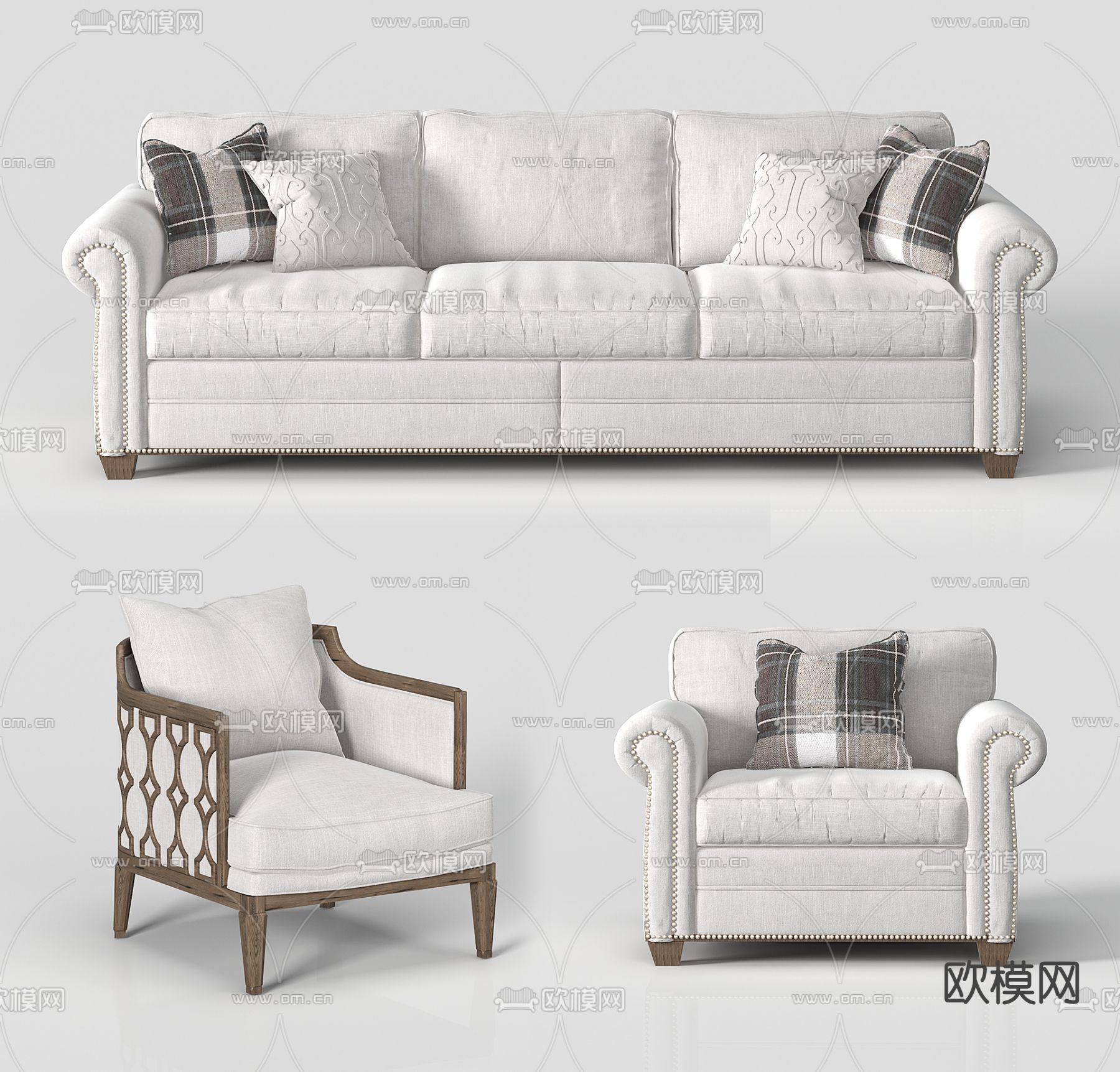 美式软体沙发3d模型下载