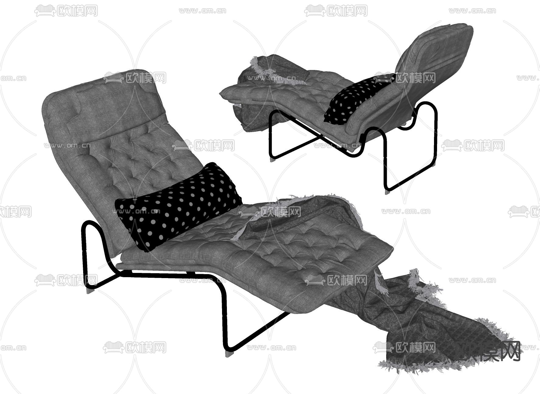 侘寂风布艺躺椅su模型下载（渲染图2）