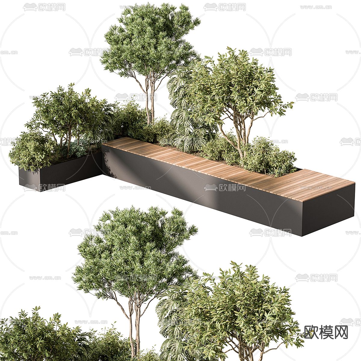 花坛花槽 户外座椅 公园椅3d模型下载（渲染图1）