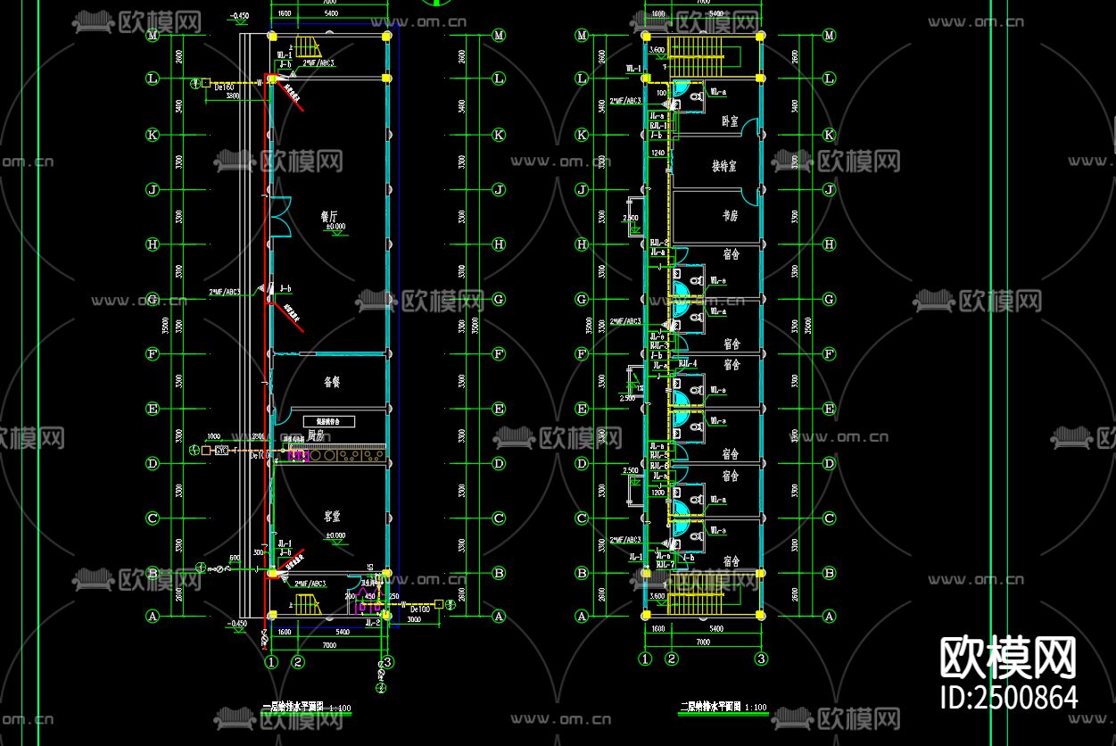 僧寮堂给排水系统设计CAD施工图下载（渲染图1）