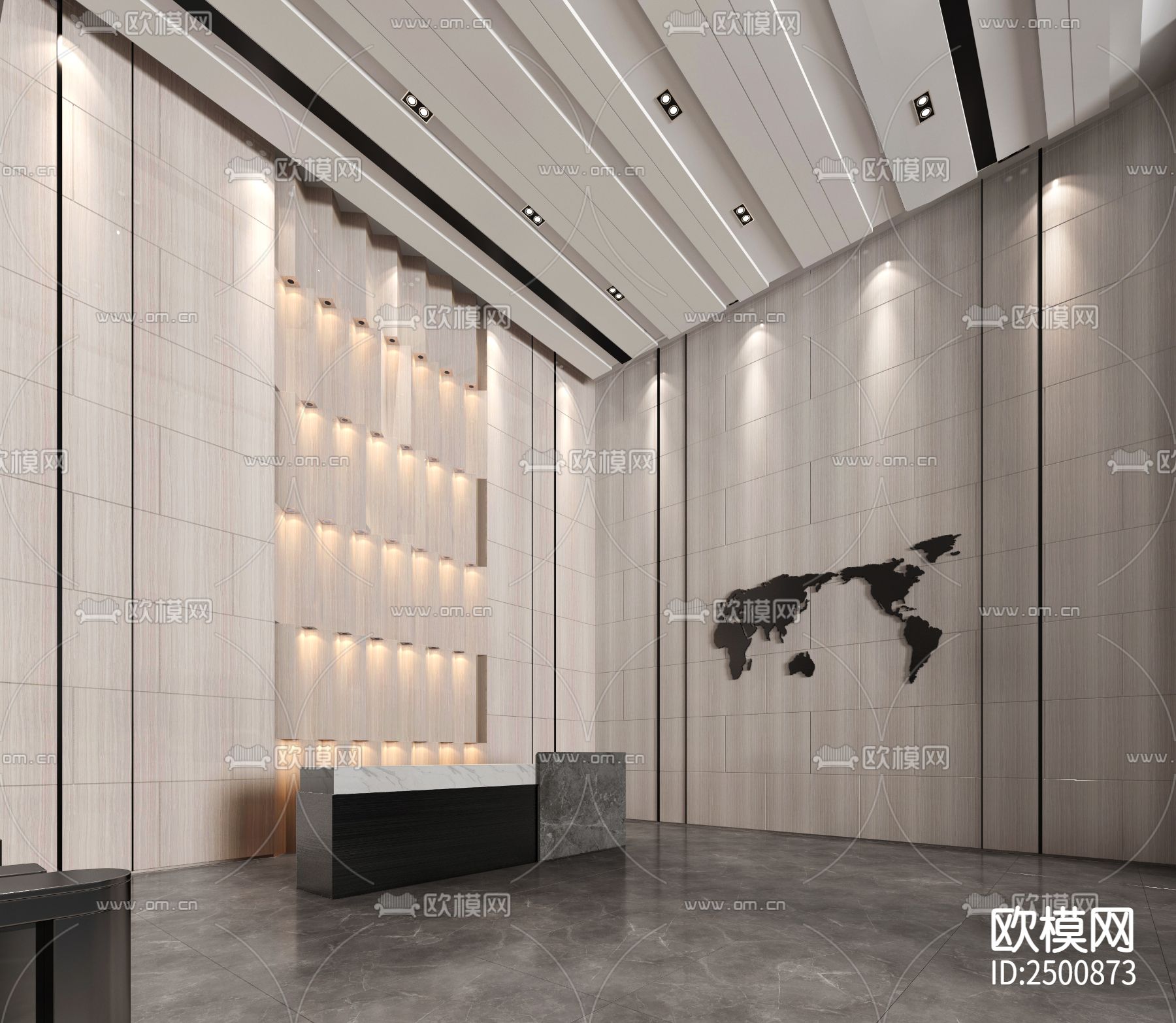 办公楼大厅CAD施工图下载（渲染图6）