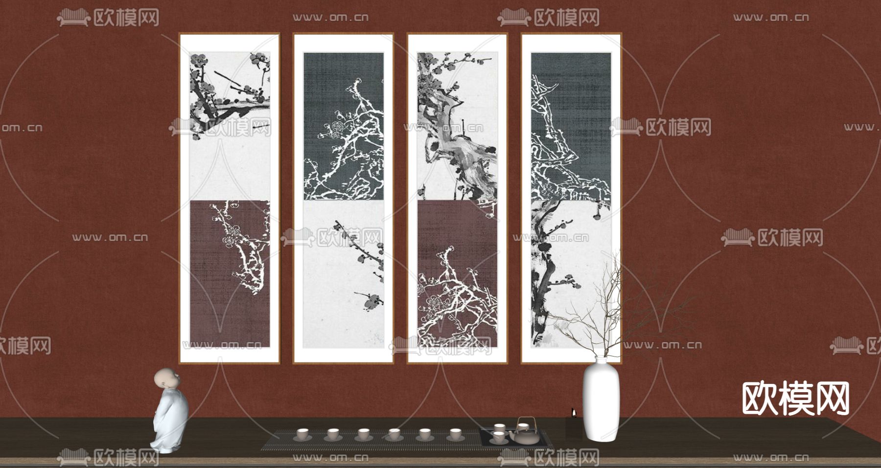 新中式装饰画su模型下载