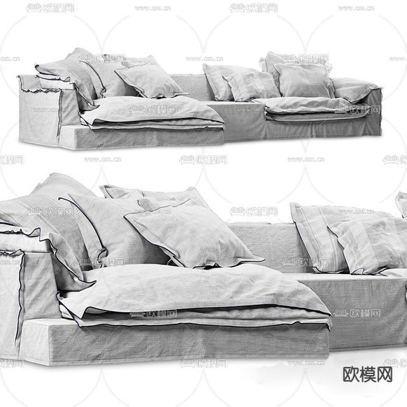 现代简约布艺多人沙发免费3d模型下载