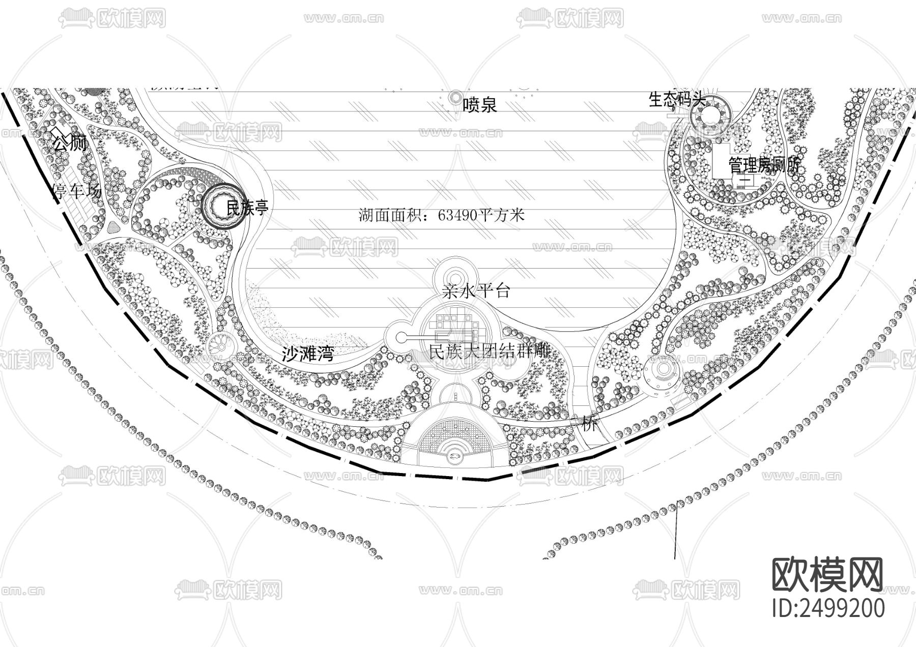 人工湖公园规划cad施工图下载（渲染图3）