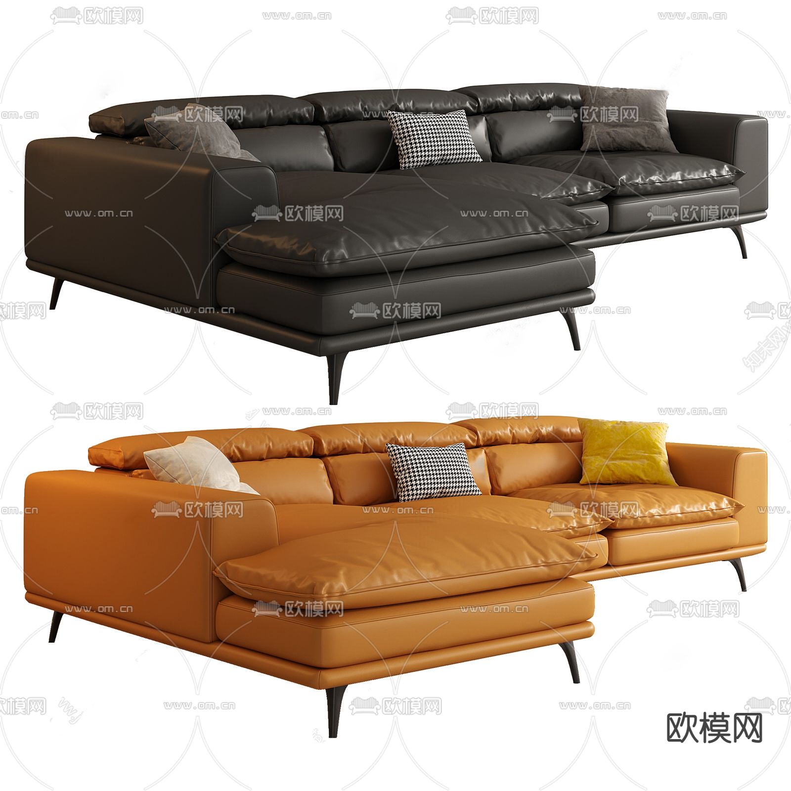 现代皮革转角沙发su模型下载