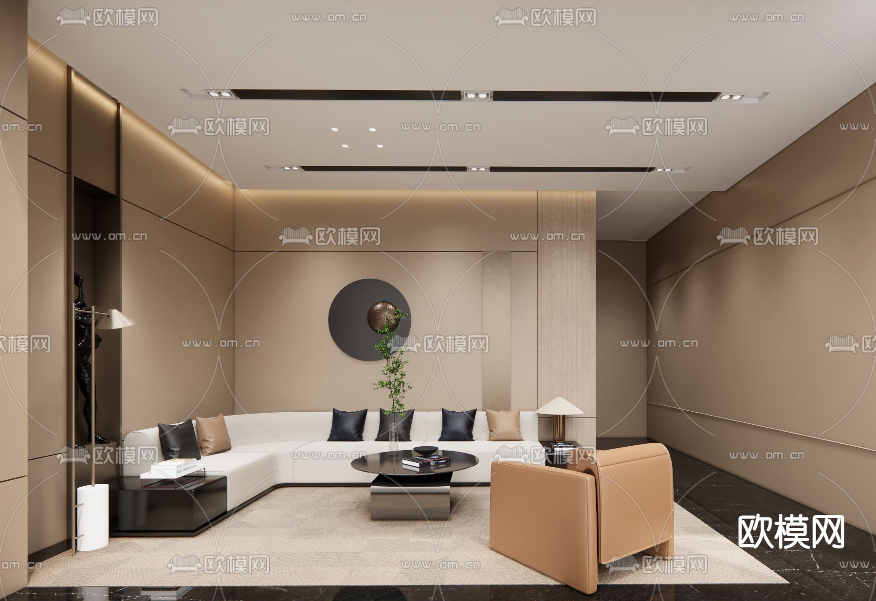 新中式售楼部洽谈区su模型下载（渲染图1）