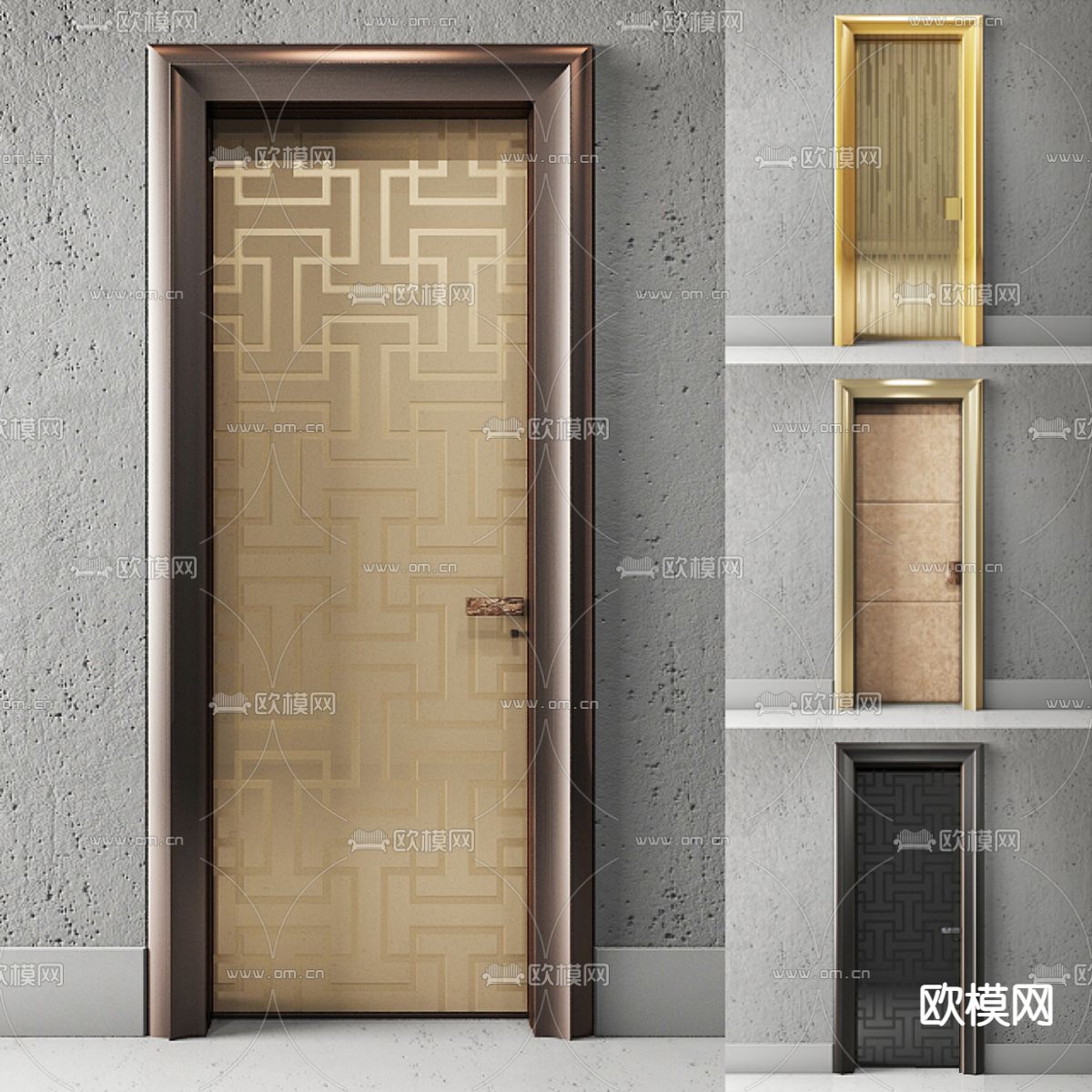 新中式单开门 卧室门 房门3d模型下载_ID13010301_3dmax免费模型-欧模网
