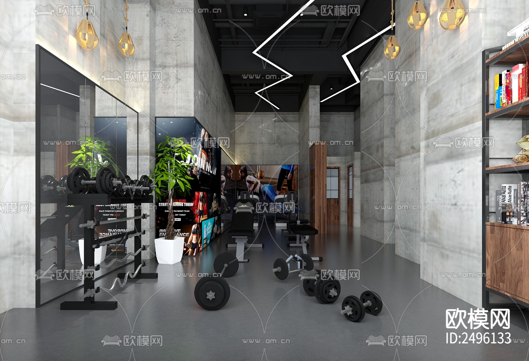 原美瑜伽设计案列cad施工图下载（渲染图3）