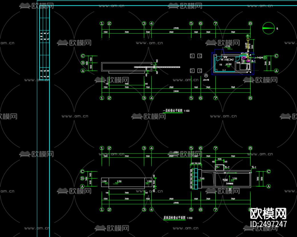 苏展实业有限公司塑膜产业集聚区传达室给排水cad施工图下载（渲染图2）