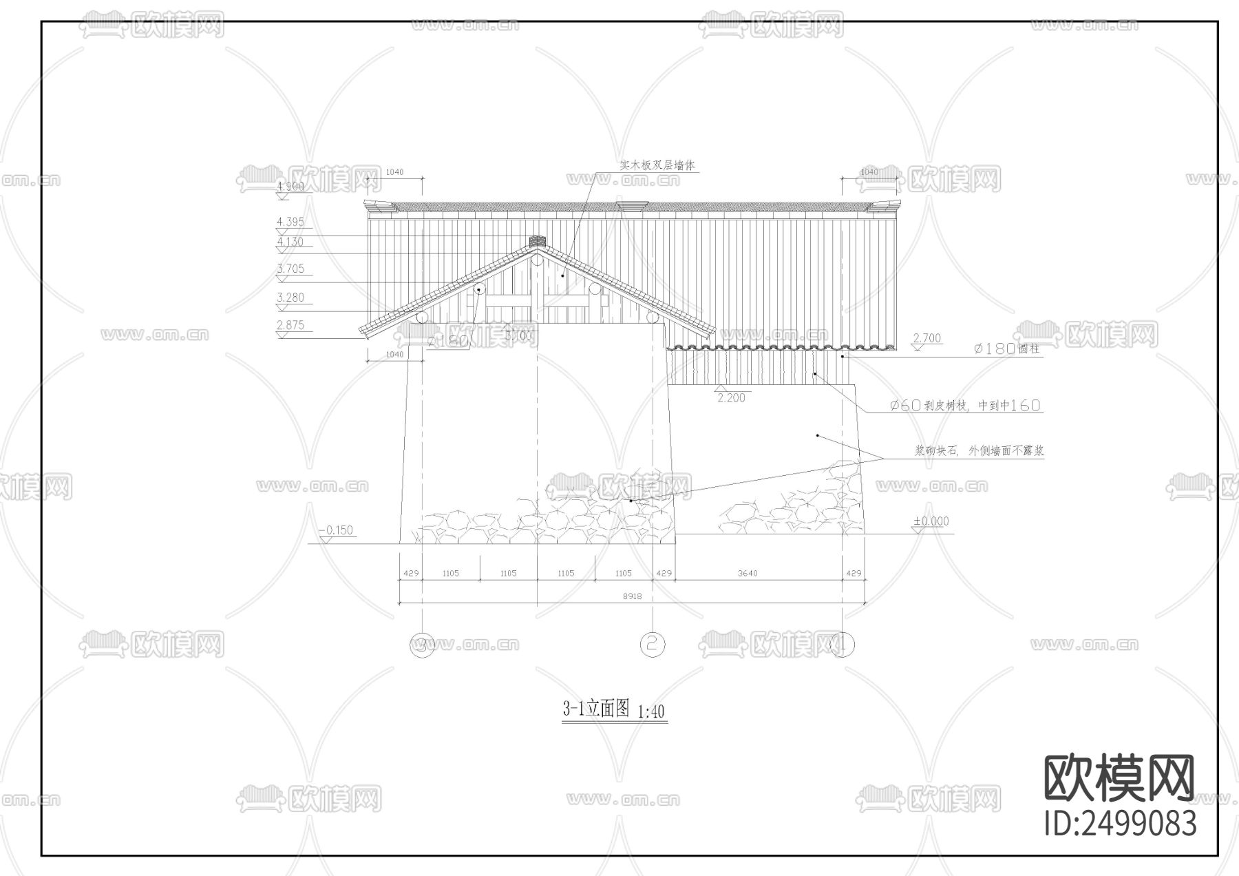 某公园仿古式公共厕所建筑cad施工图下载（渲染图9）