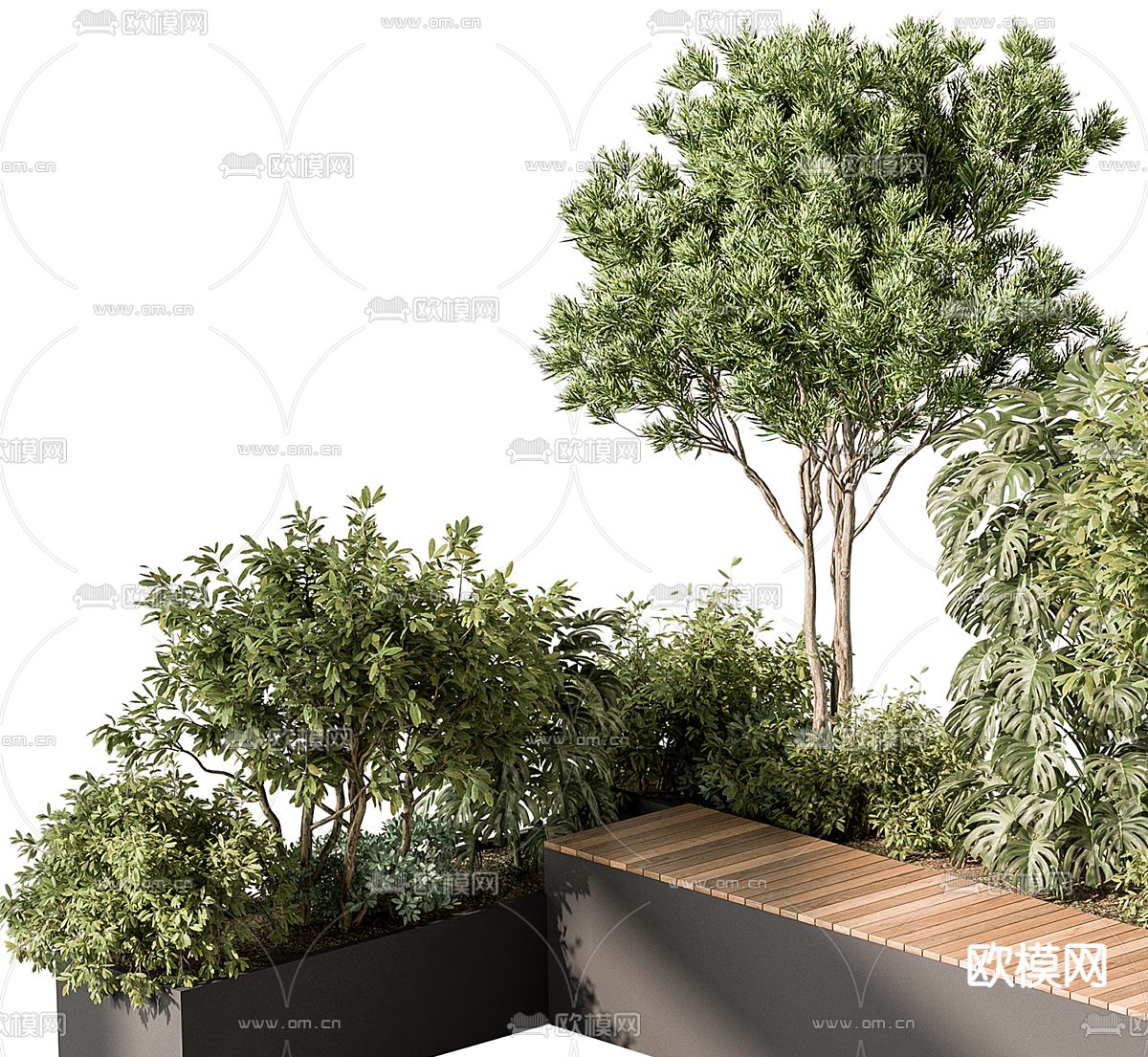 花坛花槽 户外座椅 公园椅3d模型下载（渲染图2）