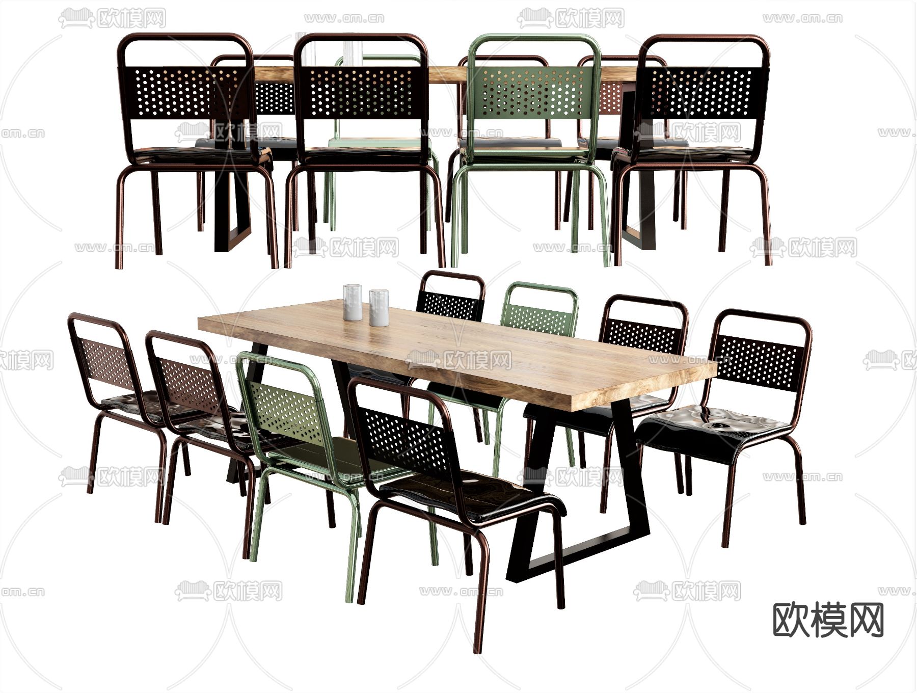 工业风铁艺餐桌椅su模型下载（渲染图1）