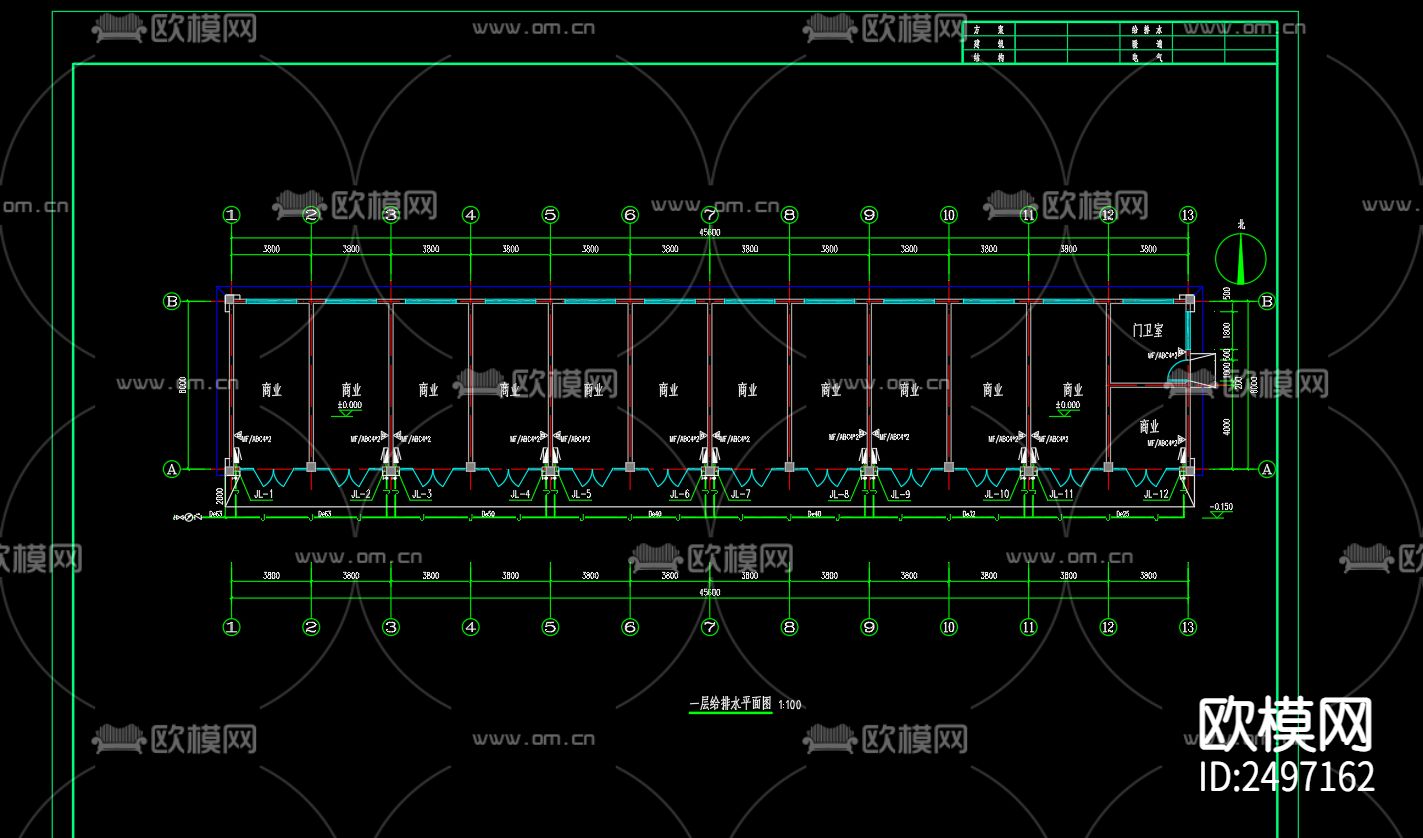 玫瑰丽都沿街商业给排水cad施工图下载（渲染图3）