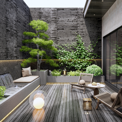  现代下沉庭院景观su模型 