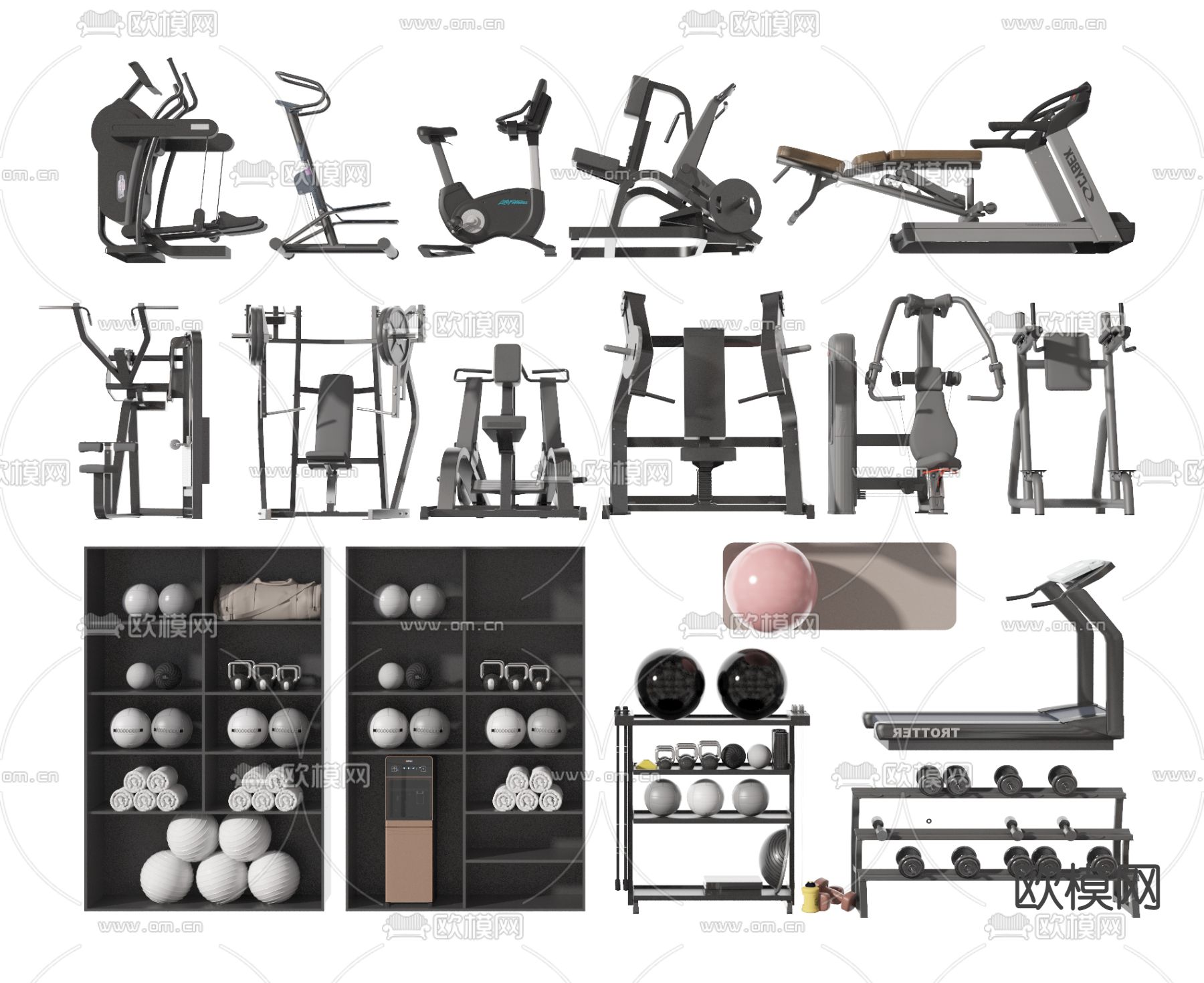 健身器材运动 器材跑步机su模型下载（渲染图1）