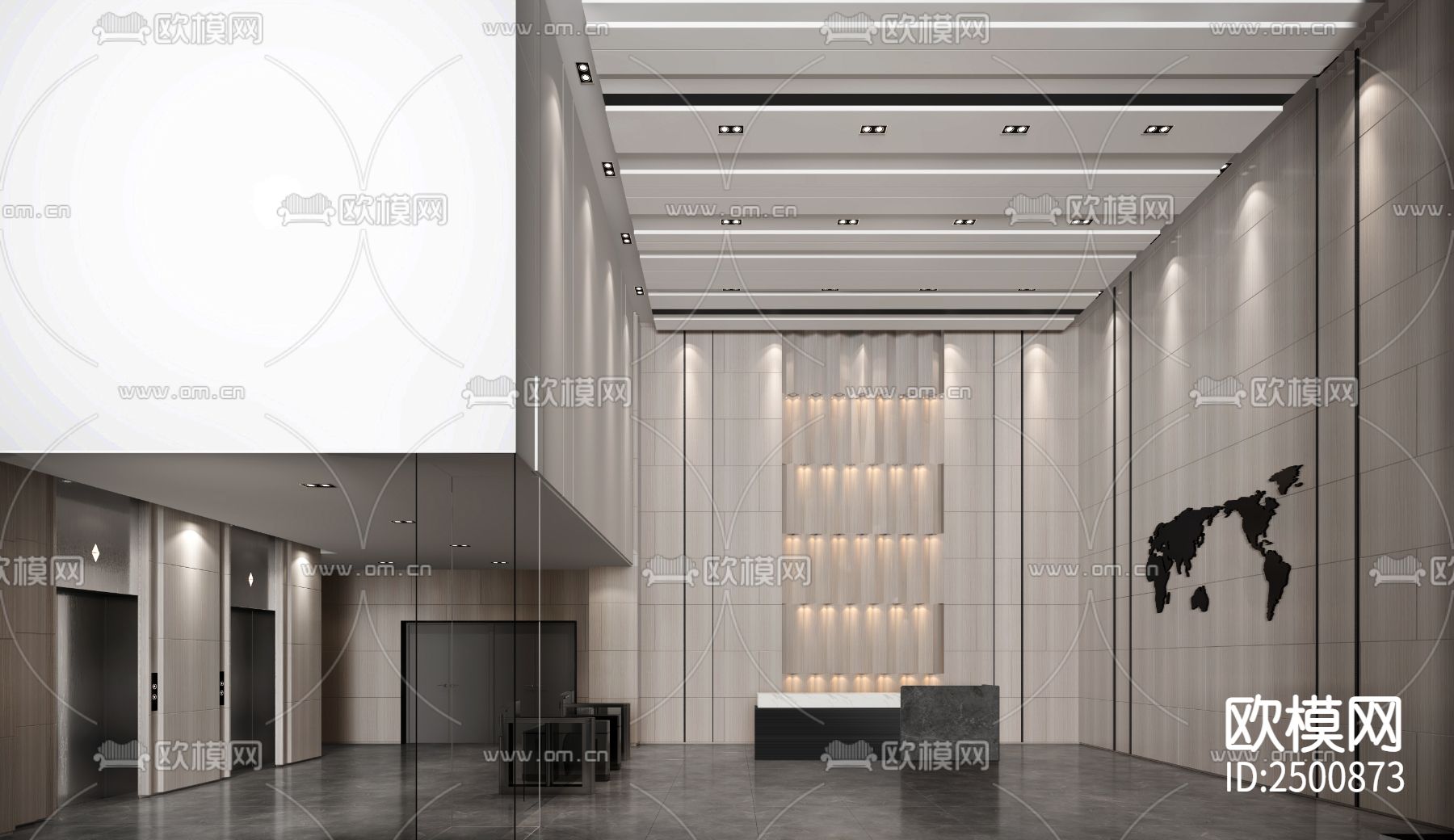 办公楼大厅CAD施工图下载（渲染图3）