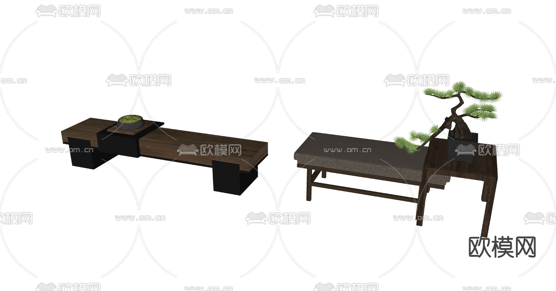 外观长凳 景观凳子su模型下载（渲染图2）