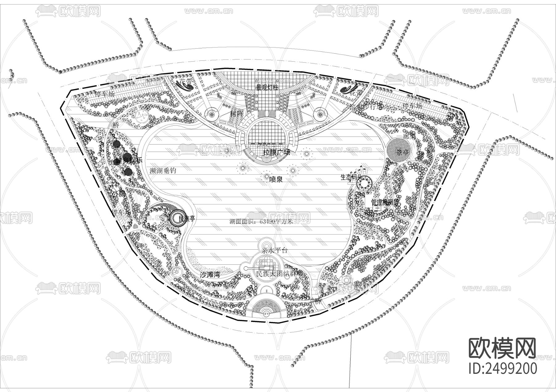 人工湖公园规划cad施工图下载（渲染图2）