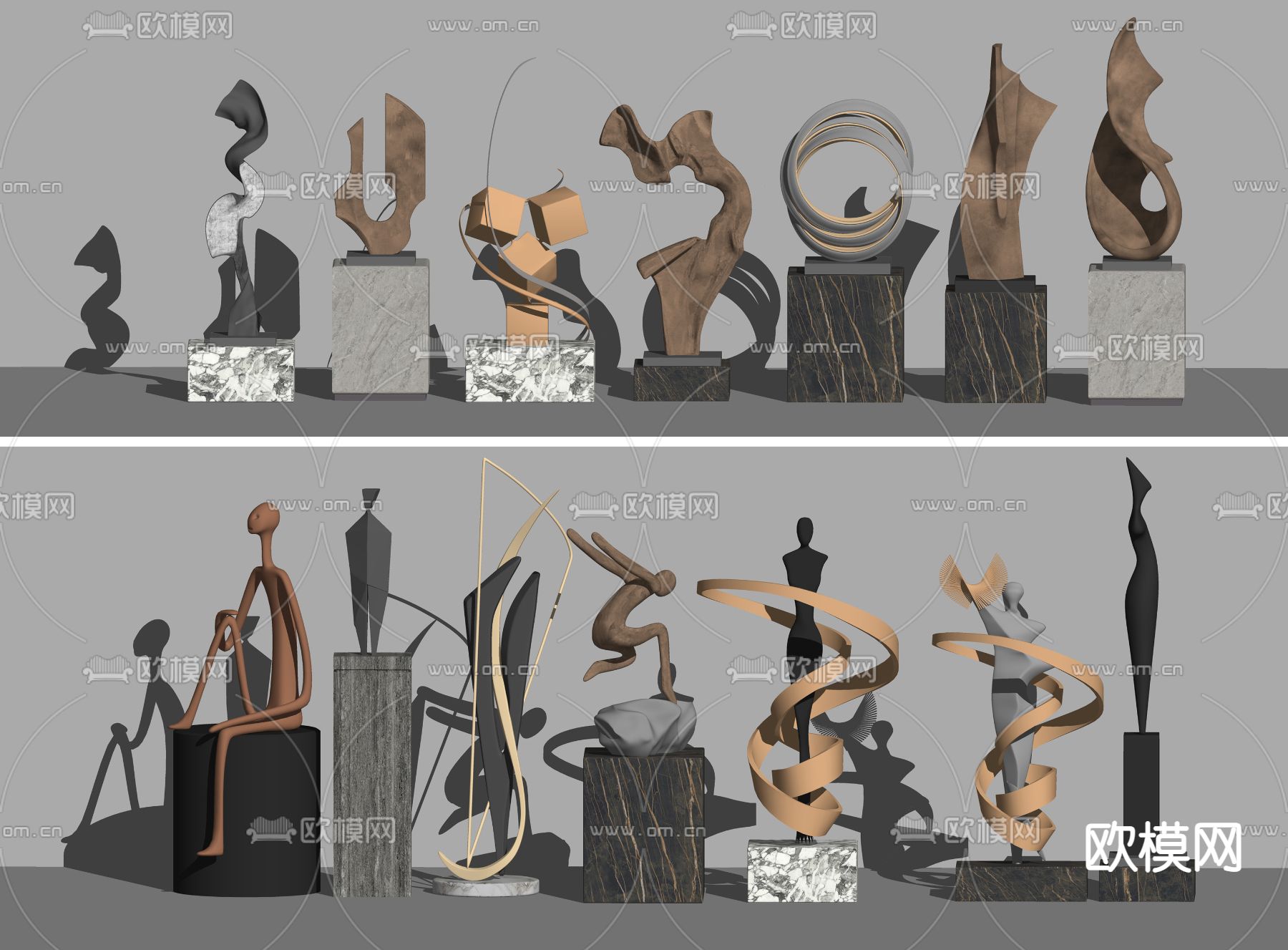 现代抽象雕塑摆件su模型
