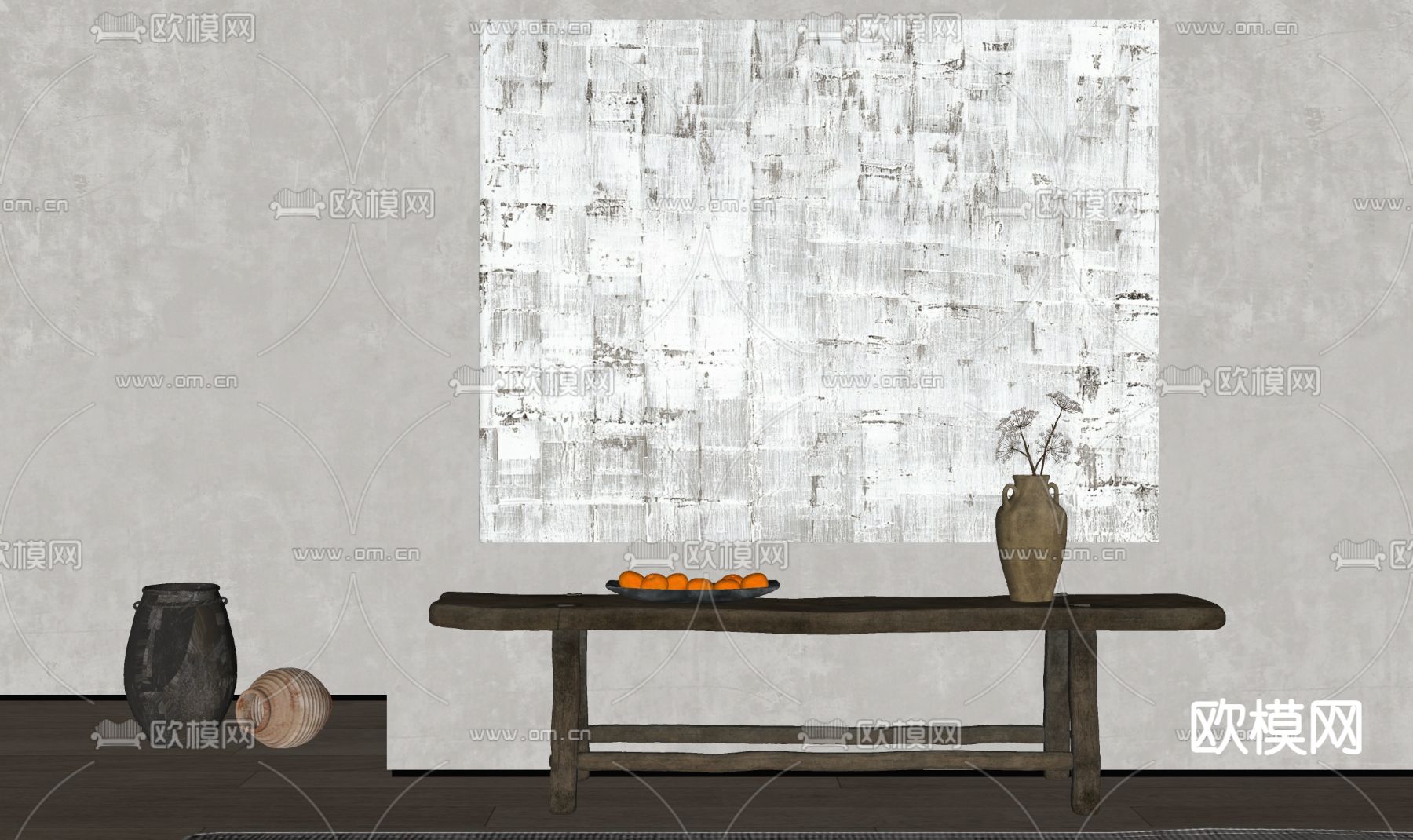 侘寂风装饰画 抽象画 挂画su模型