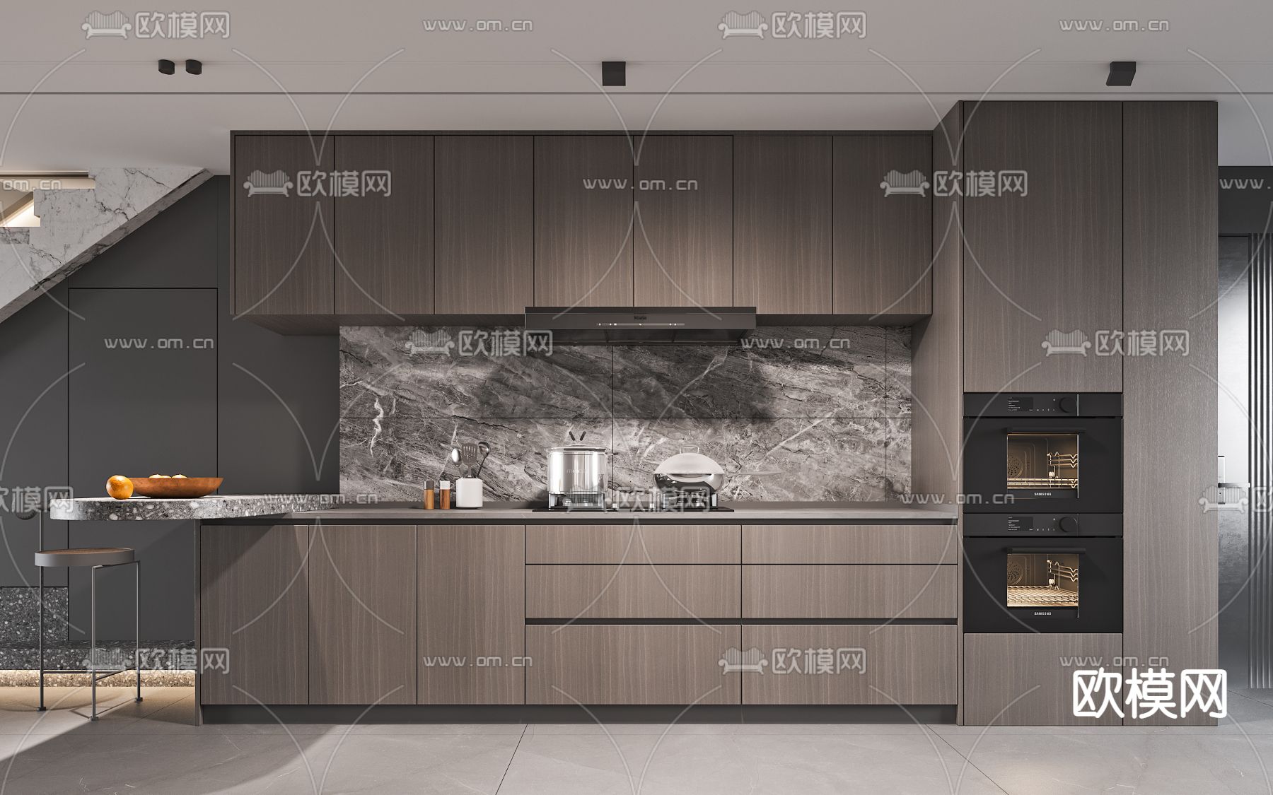 现代厨房橱柜su模型下载（渲染图1）