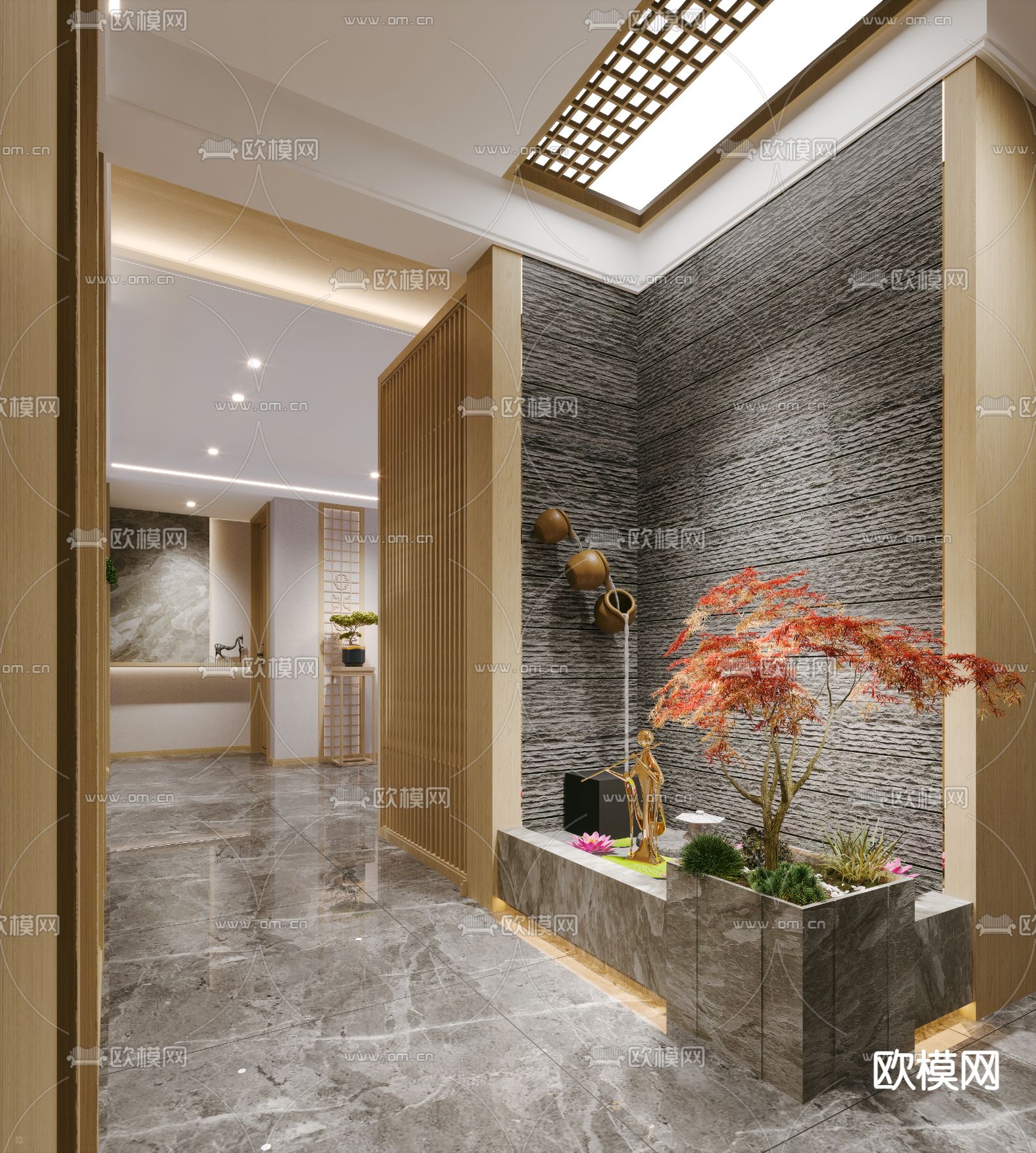 新中式玄关入户 过道3d模型下载_ID13009262_3dmax免费模型-欧模网