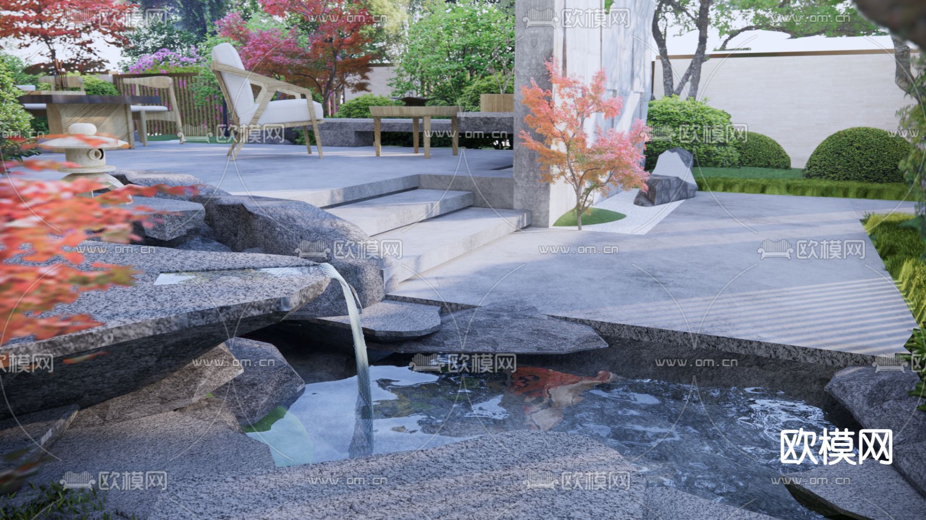 新中式庭院 花园su模型下载（渲染图3）