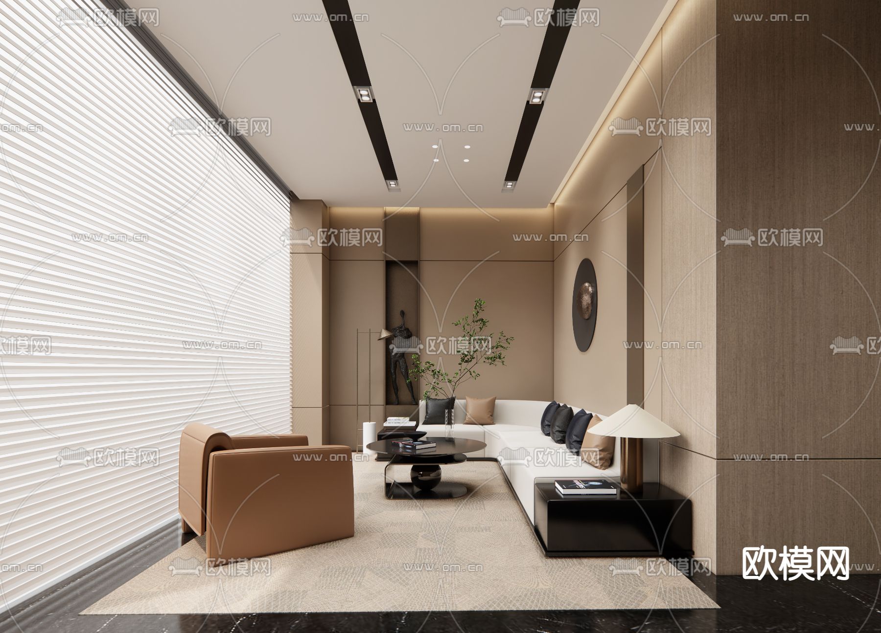 新中式售楼部洽谈区su模型下载（渲染图2）