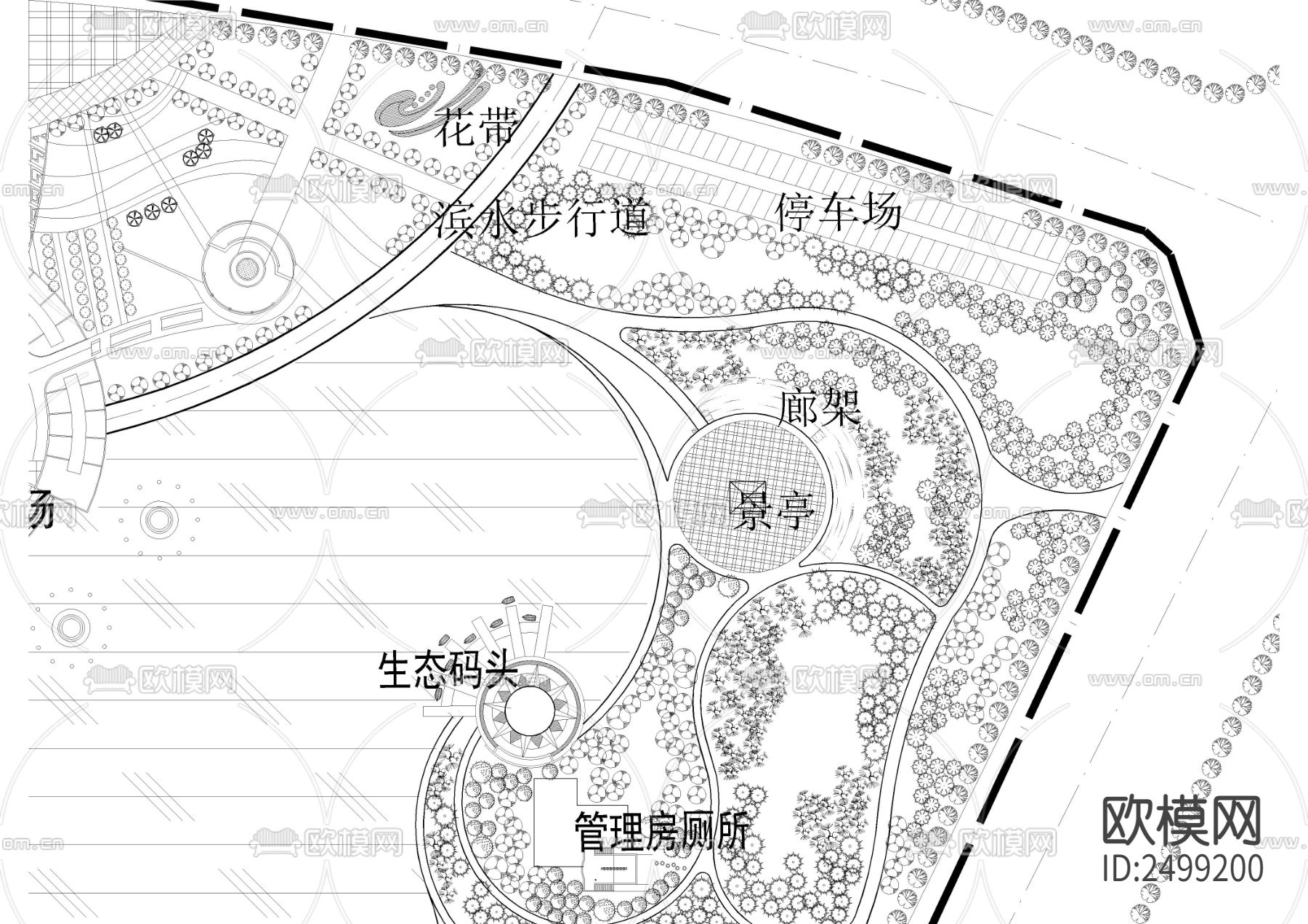 人工湖公园规划cad施工图下载（渲染图4）