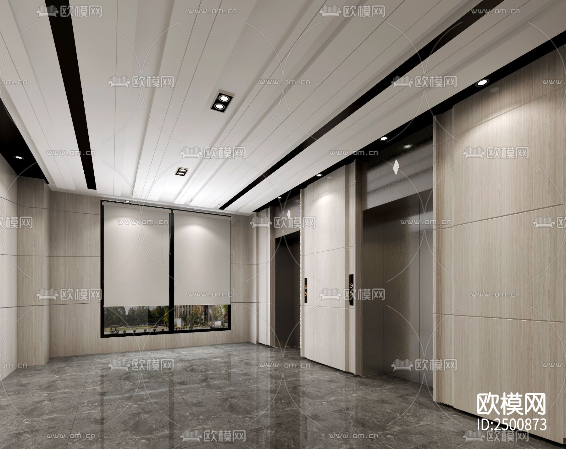 办公楼大厅CAD施工图下载（渲染图2）