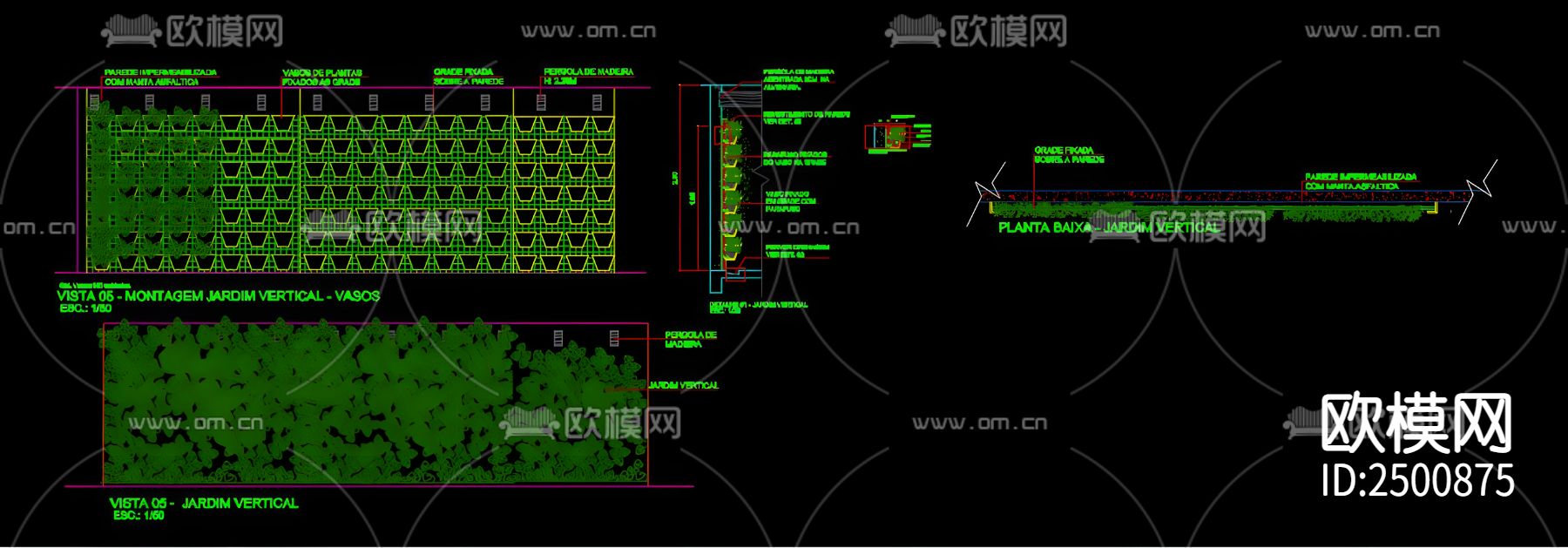 篱笆墙CAD施工图下载（渲染图4）