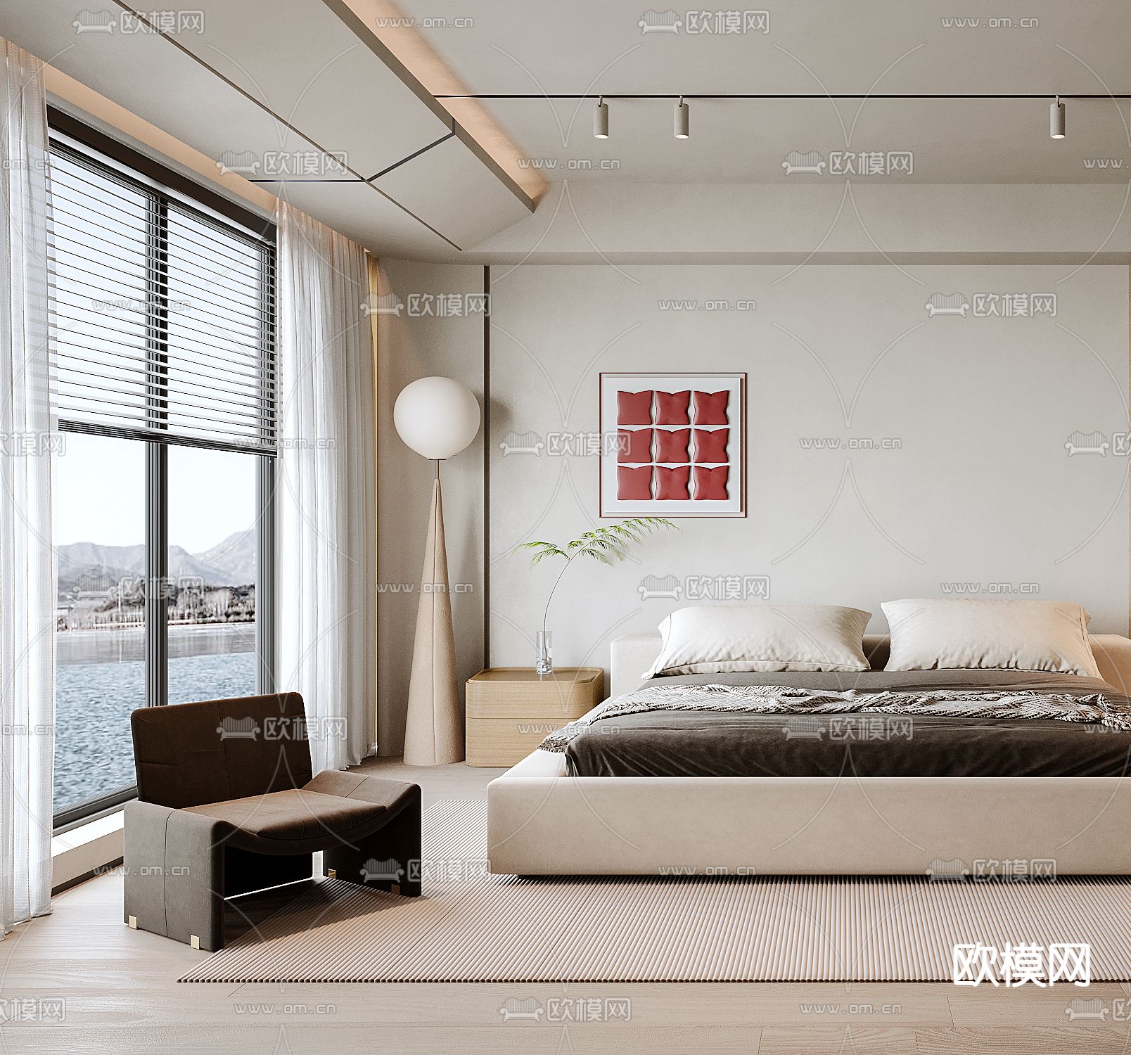 奶油风卧室 主人房3d模型下载（渲染图2）