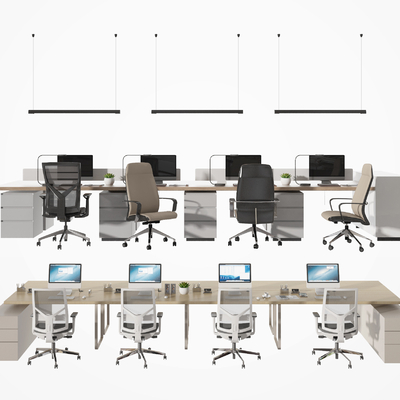  现代屏风卡位 办公桌椅su模型 