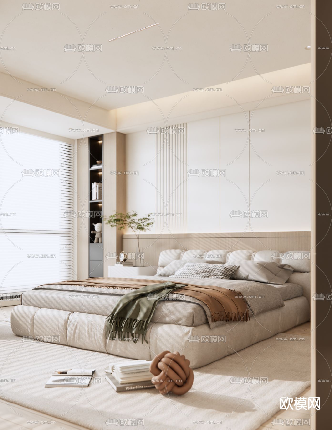 奶油风卧室 主人房su模型下载（渲染图6）