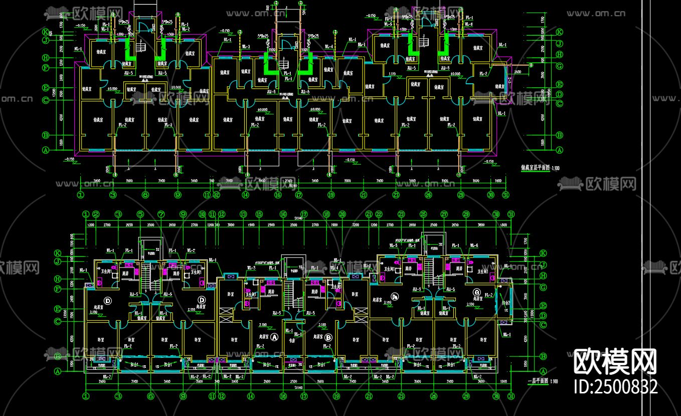 界集镇金色界城33号楼给排水CAD施工图下载（渲染图1）