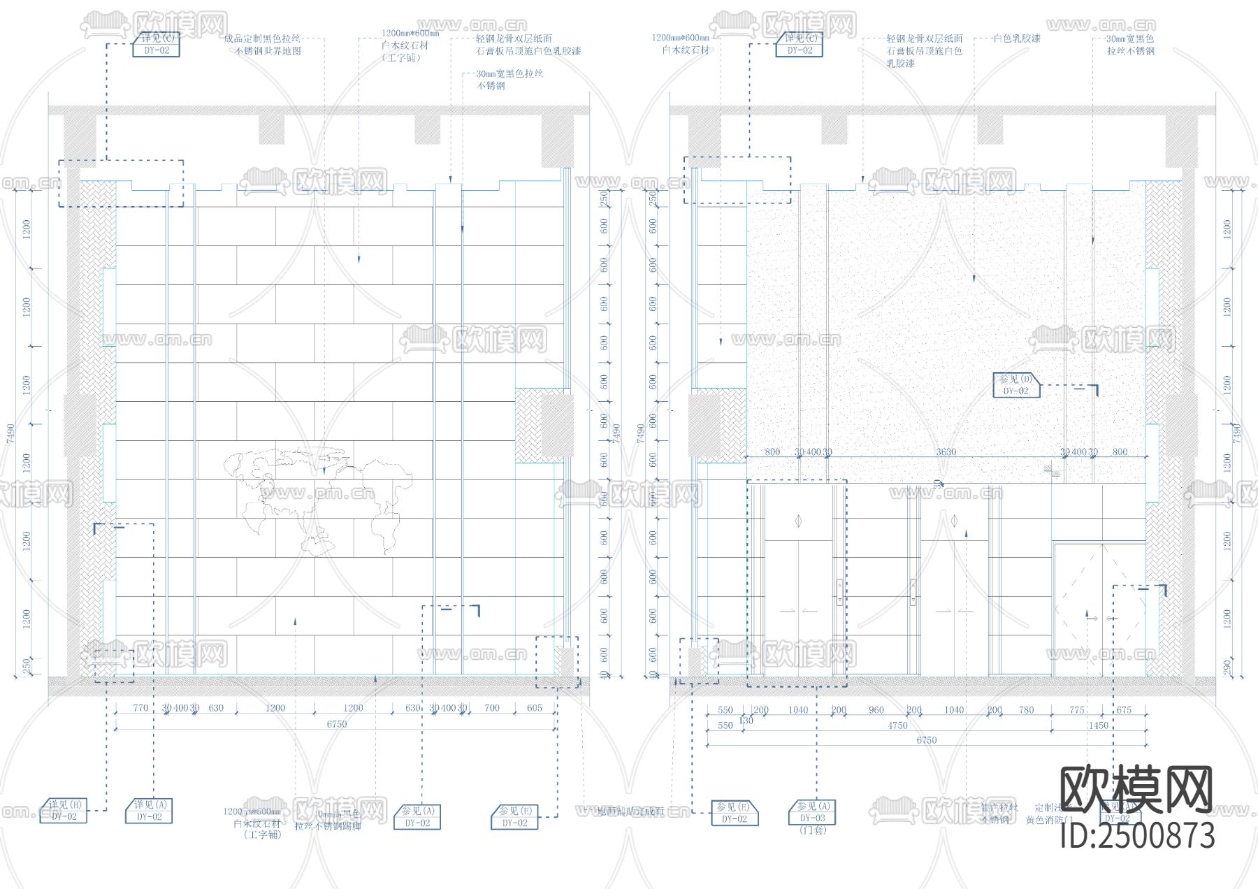 办公楼大厅CAD施工图下载（渲染图8）