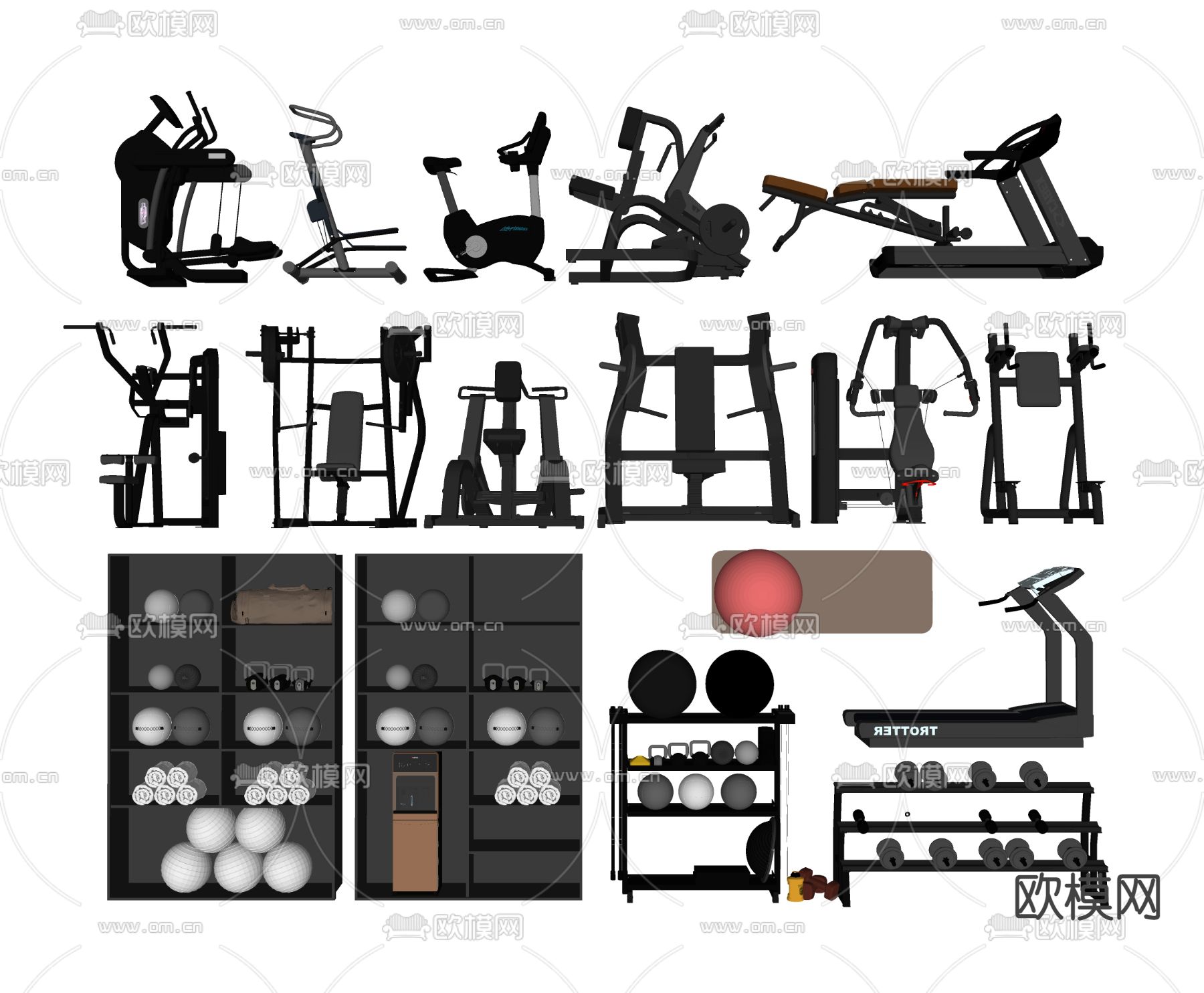 健身器材运动 器材跑步机su模型下载（渲染图2）
