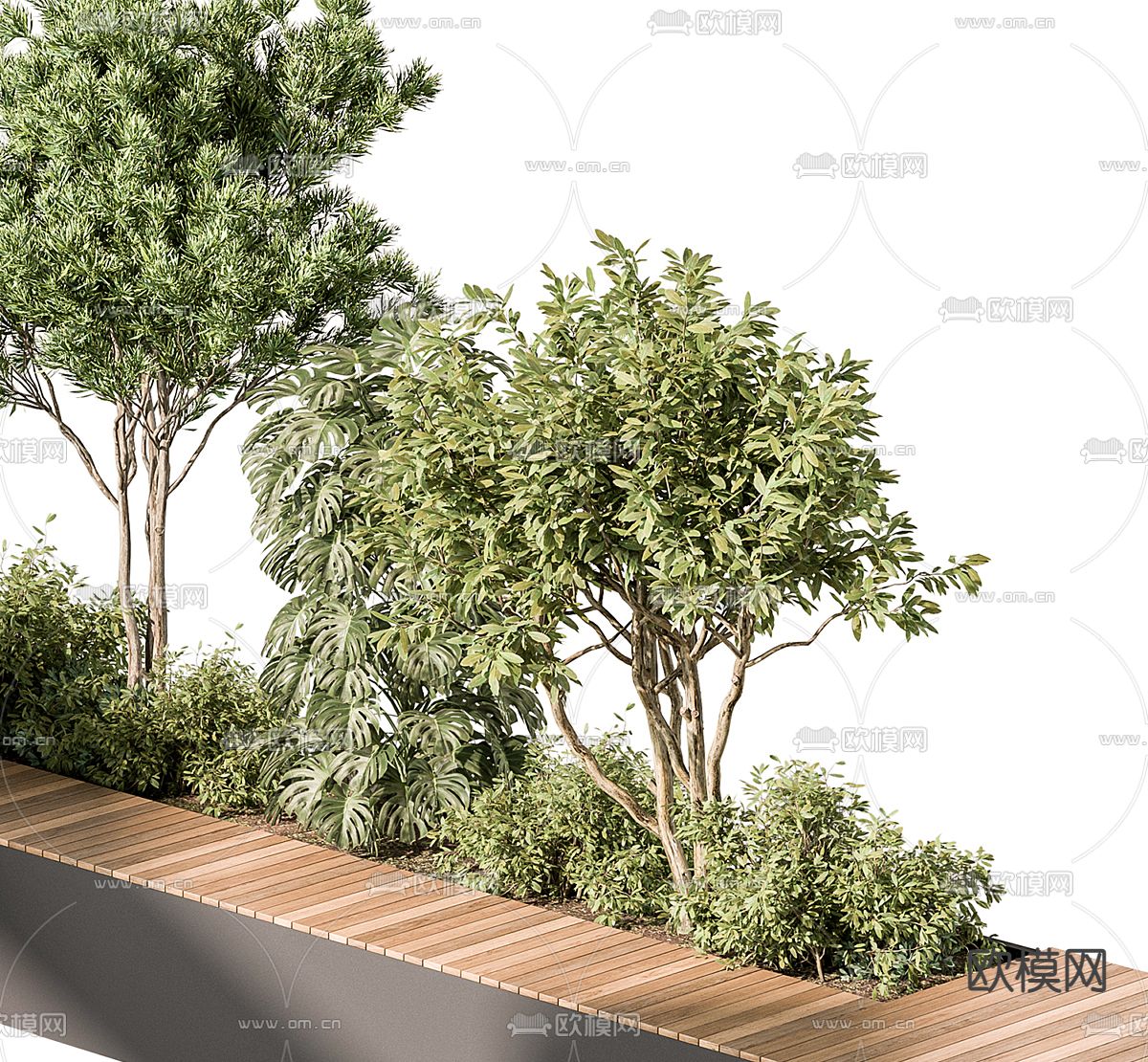 花坛花槽 户外座椅 公园椅3d模型下载（渲染图3）